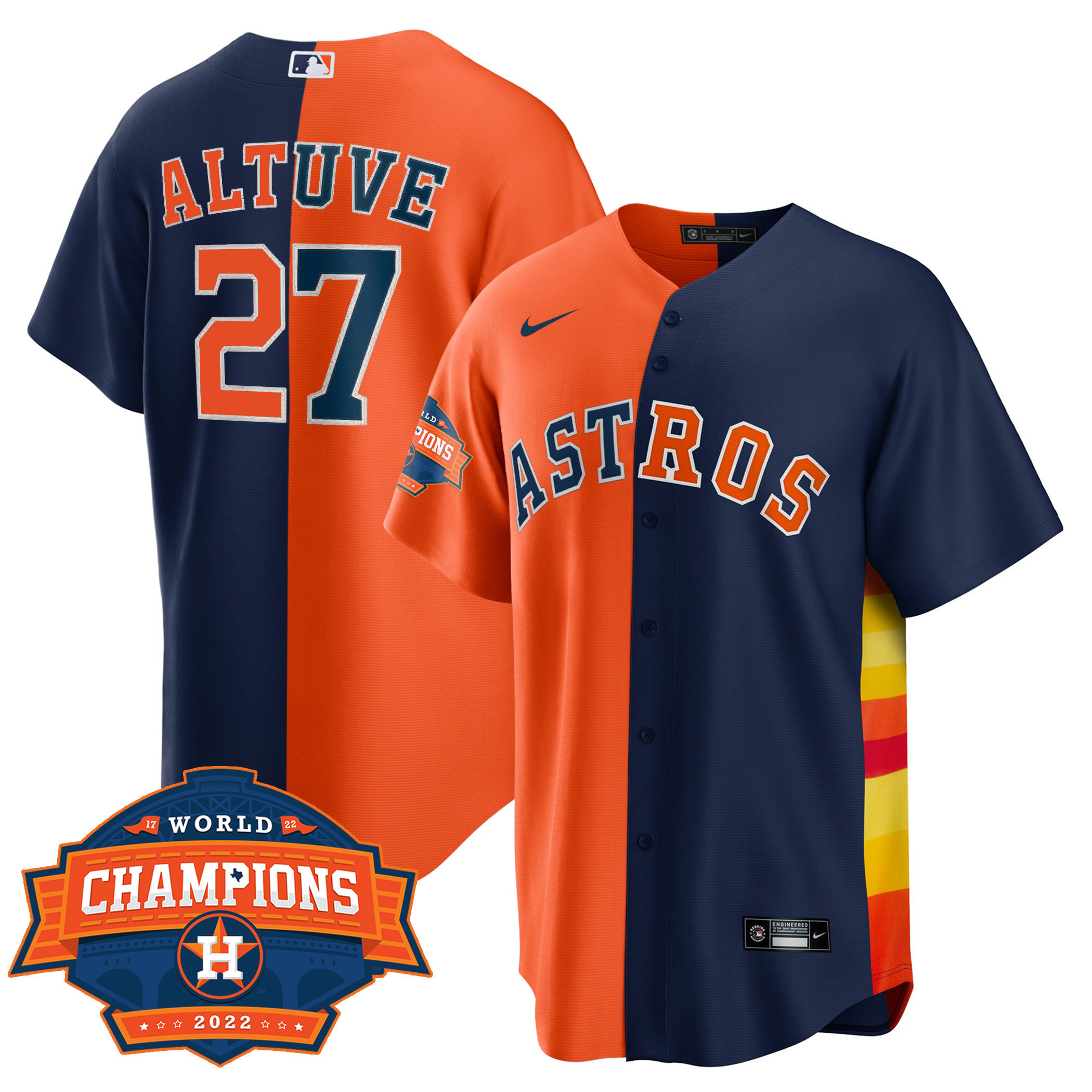 Jose Altuve Men's Houston Astros Cool Base Split 2022 Champions Limited Player Orange Navy Jersey - All Stitched