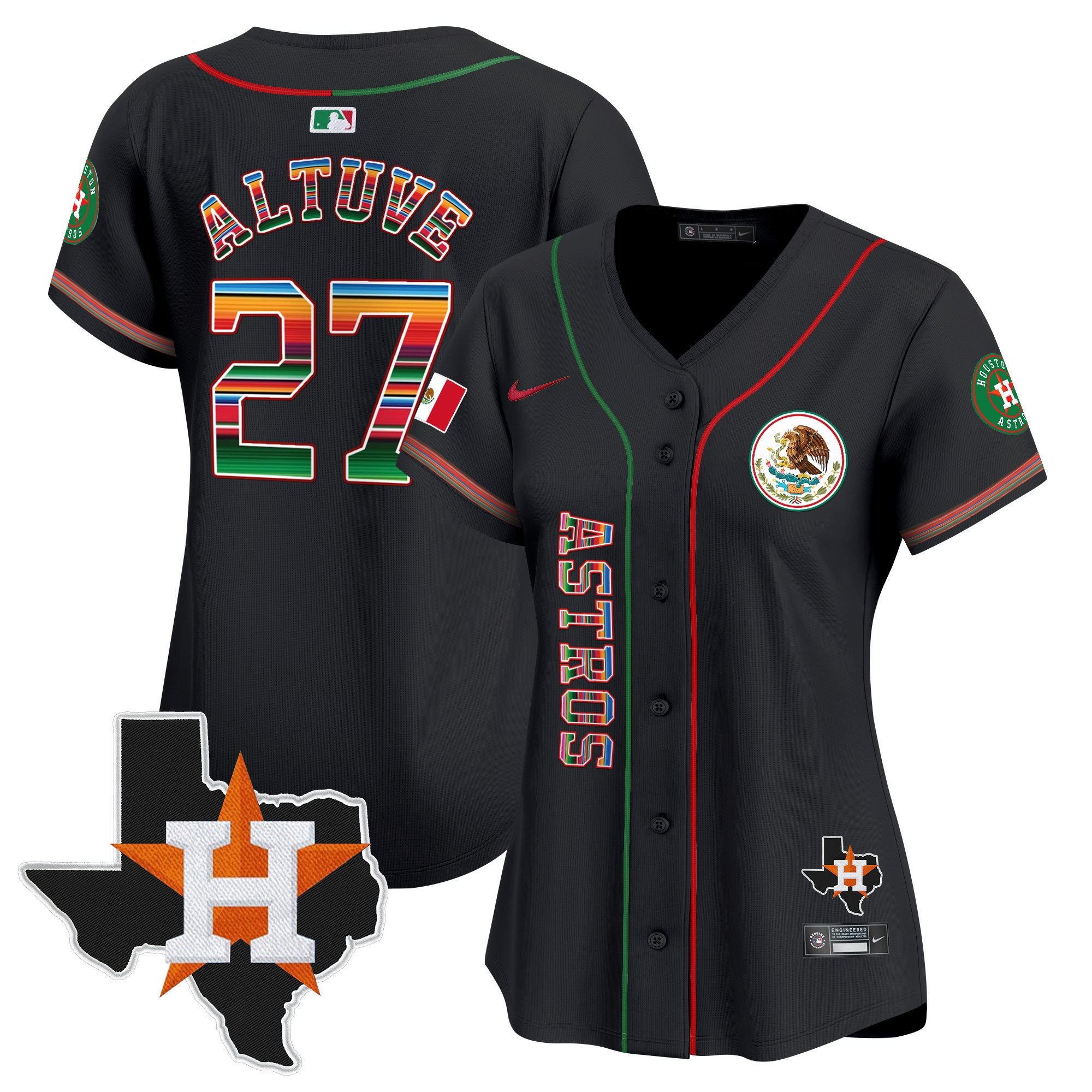 Jose Altuve Women's Houston Astros Mexico Vapor Premier Limited V4 Black Jersey - All Stitched