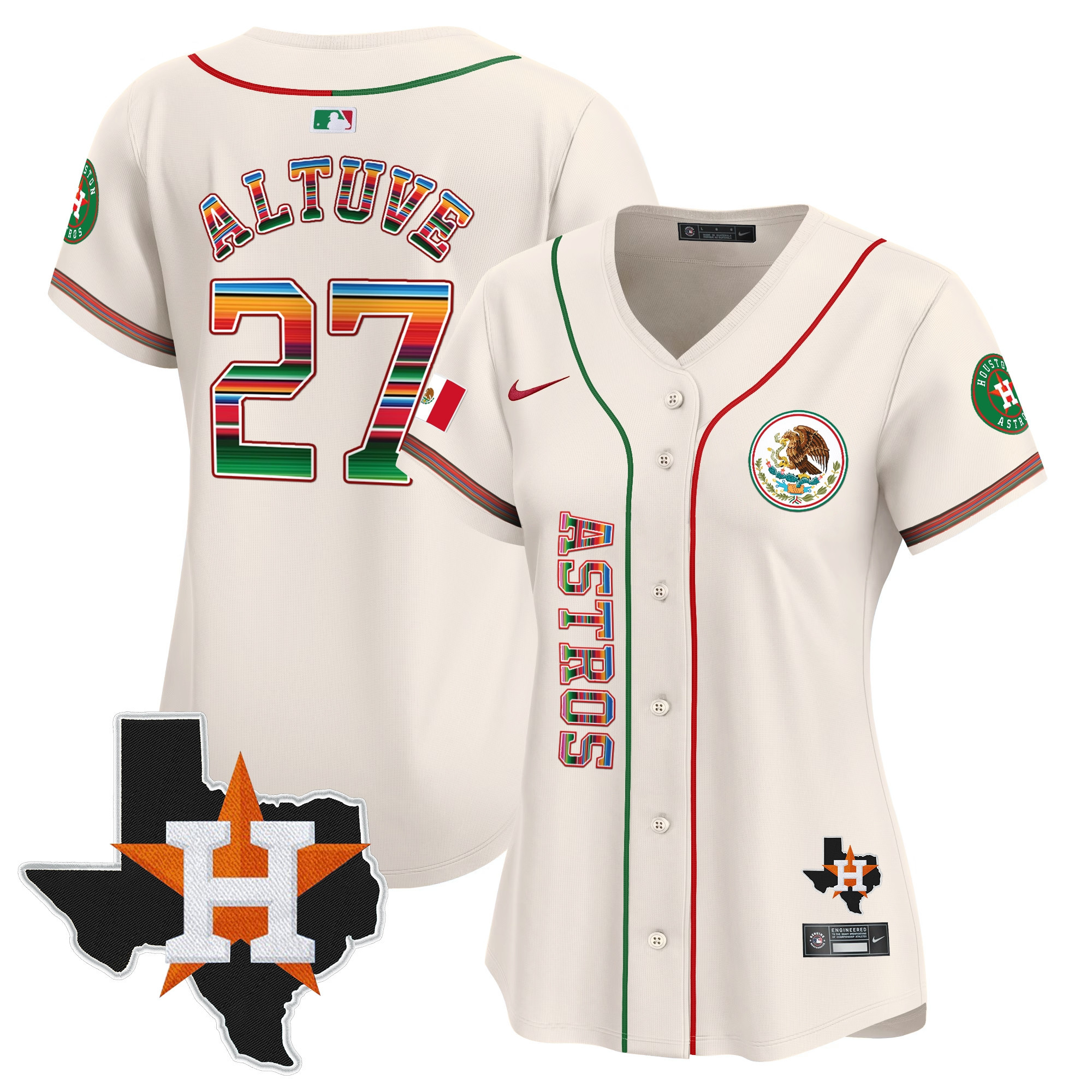Jose Altuve Women's Houston Astros Mexico Vapor Premier Limited V4 Cream Jersey - All Stitched