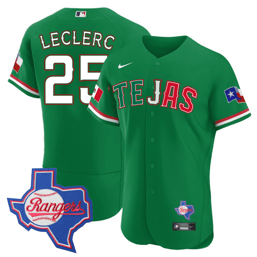 Jose Leclerc Men's Texas Rangers Special Mexico Texas State Patch Green Jersey - All Stitched