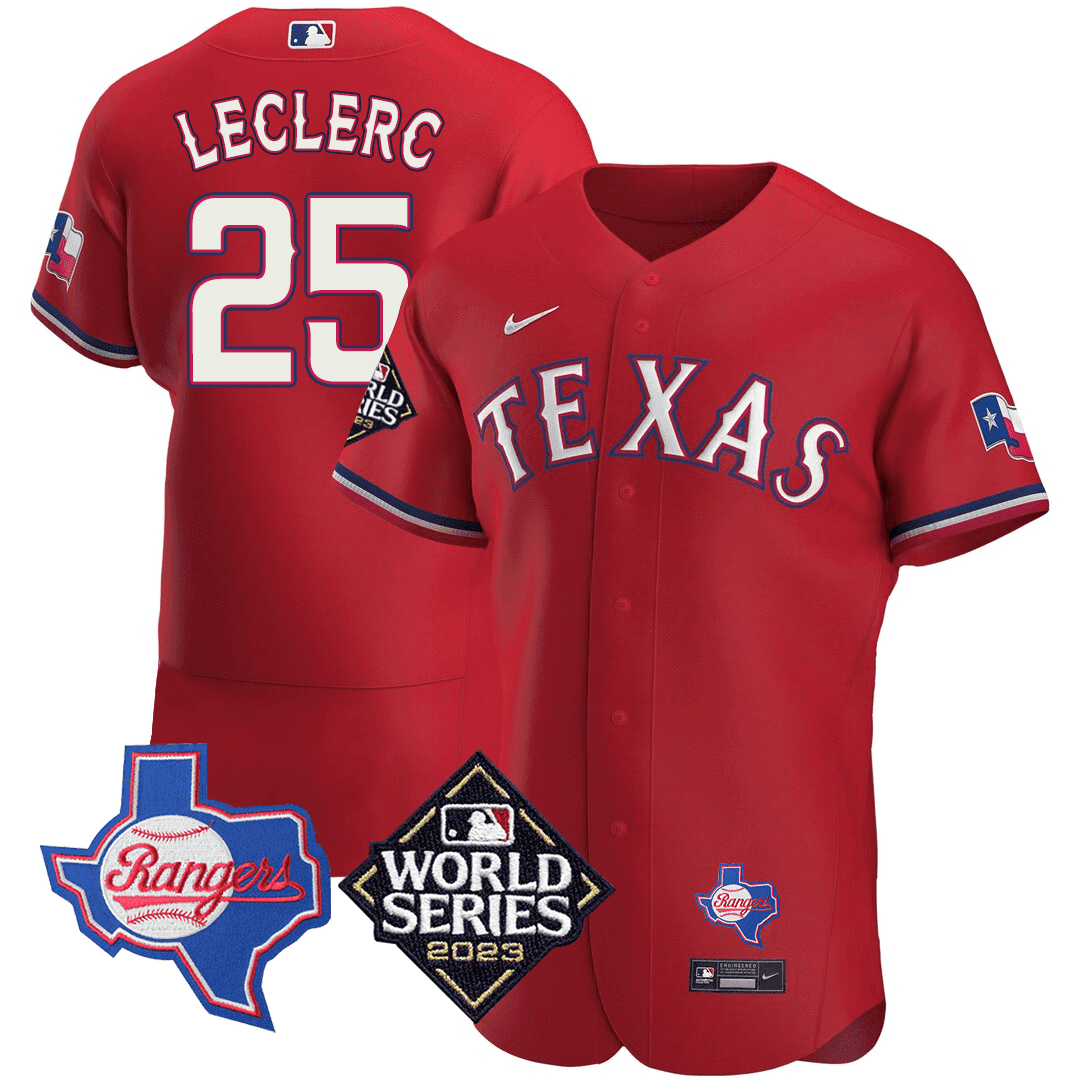 Jose Leclerc Men's Texas Rangers Texas State & 2023 World Series Patch Red Jersey - All Stitched