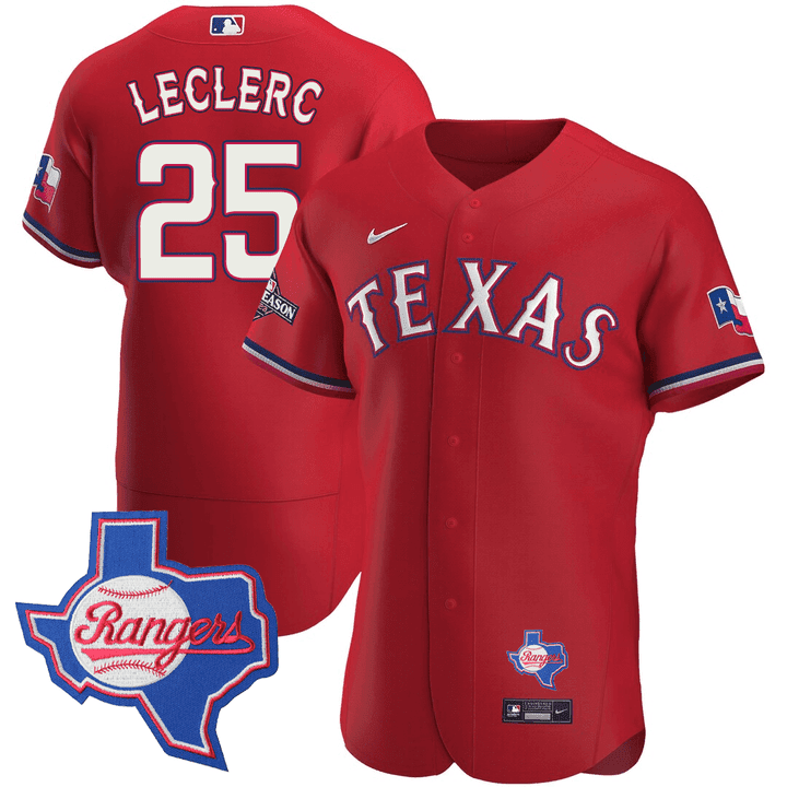 Jose Leclerc Men's Texas Rangers Texas State Patch Red Jersey - All Stitched