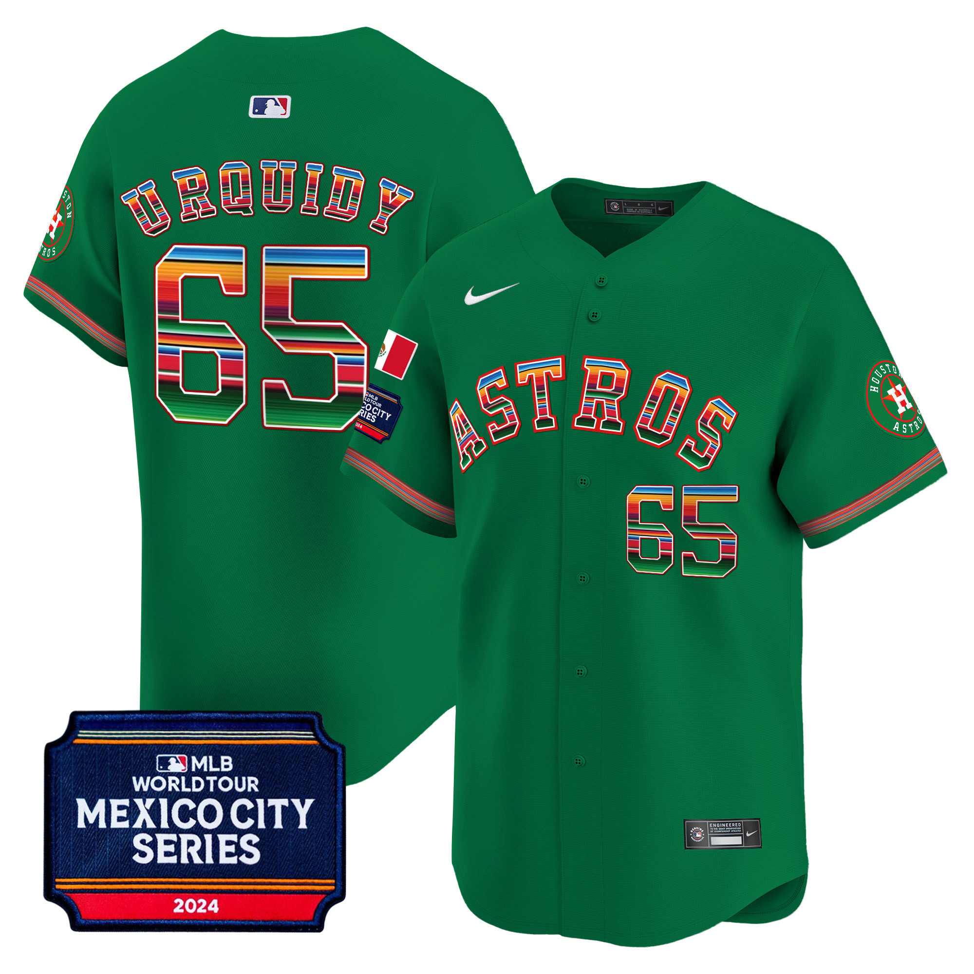 Jose Urquidy Men's Houston Astros 2024 Mexico City Series Patch Vapor Premier Limited Green Jersey - All Stitched