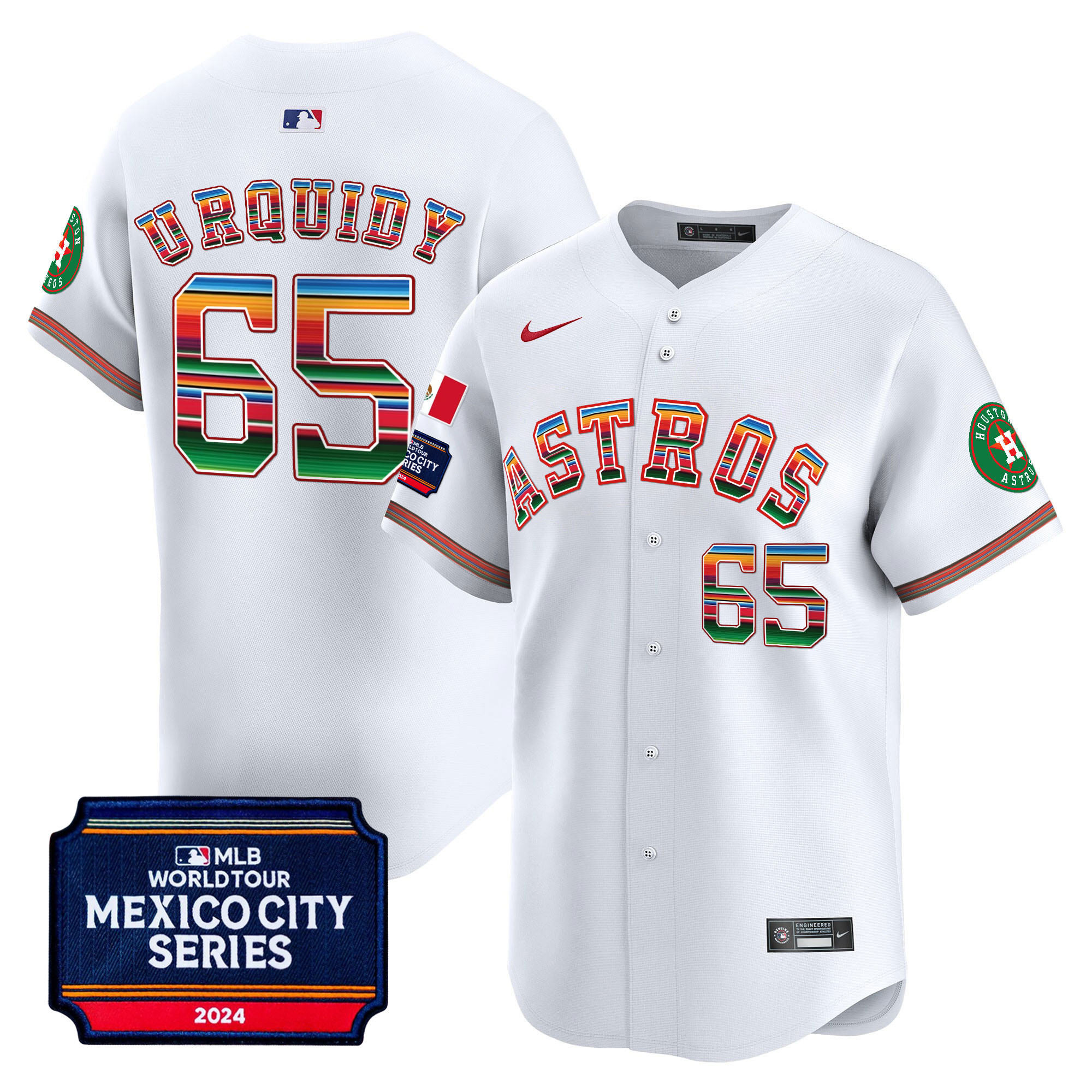 Jose Urquidy Men's Houston Astros 2024 Mexico City Series Patch Vapor Premier Limited White Jersey - All Stitched