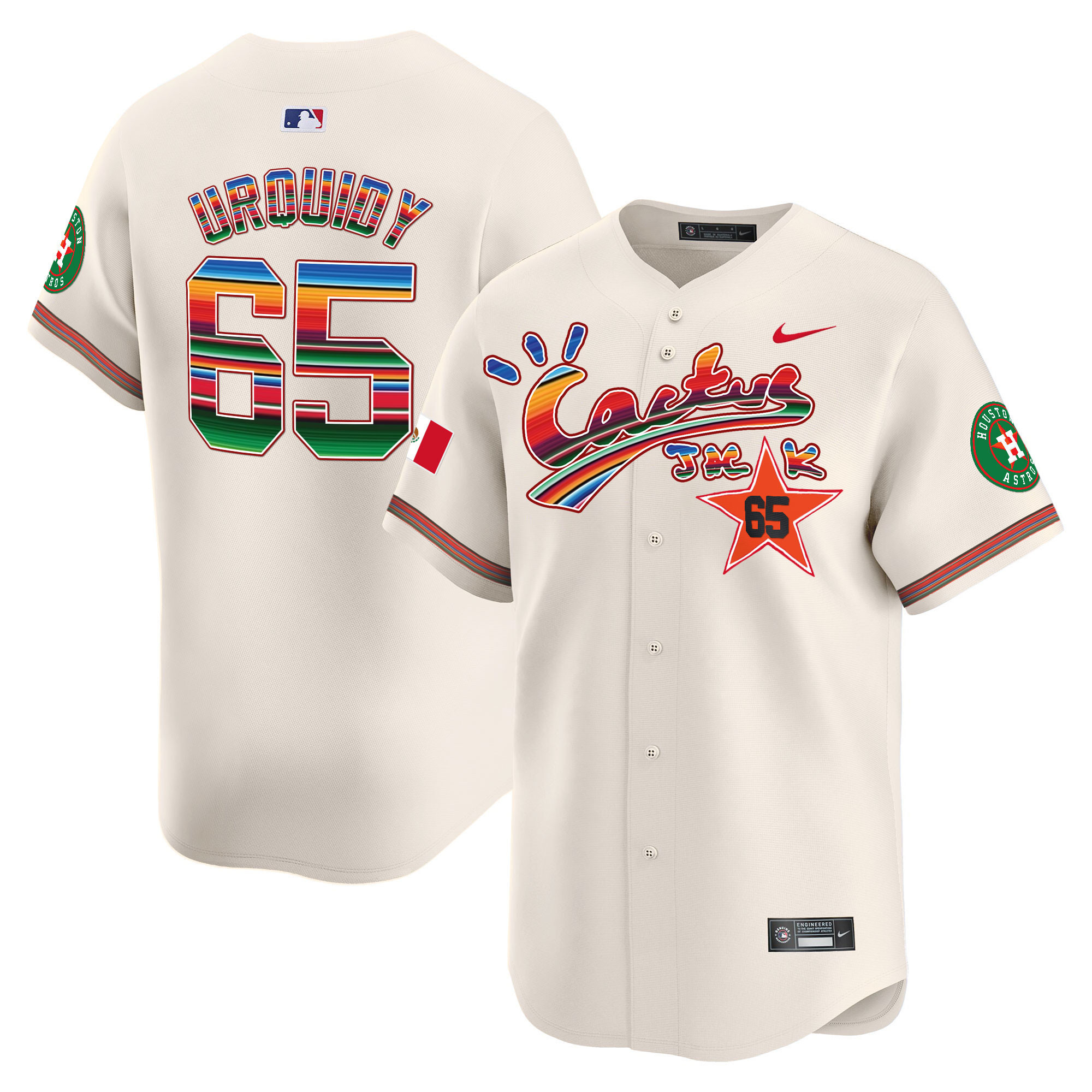 Jose Urquidy Men's Houston Astros Mexico Cactus Jack Vapor Premier Limited Cream Jersey - All Stitched