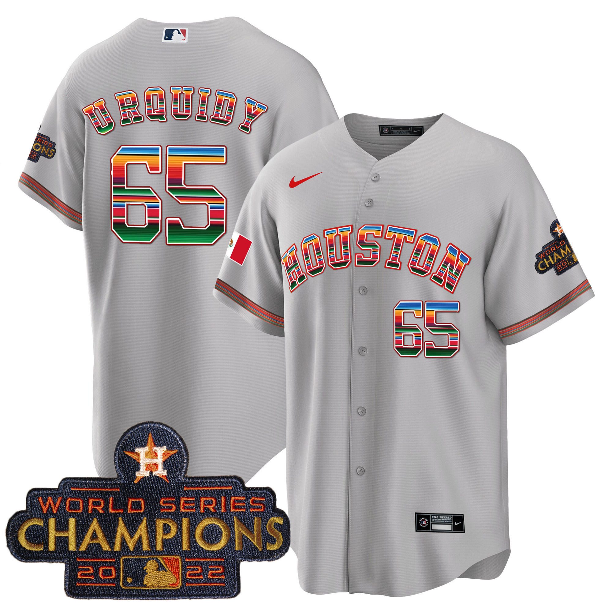 Jose Urquidy Men's Houston Astros Mexico Cool Base Limited V2 Gray Jersey - All Stitched
