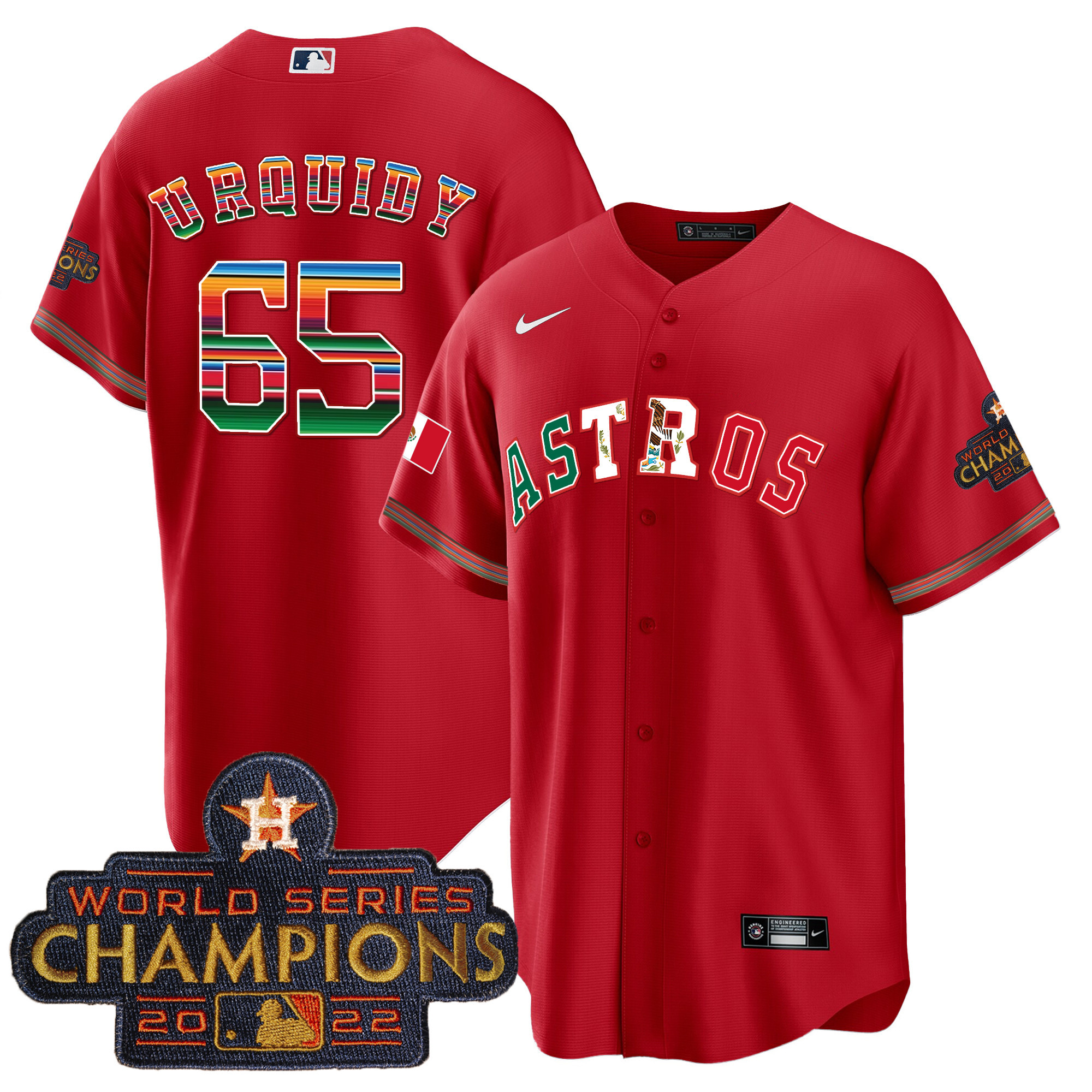 Jose Urquidy Men's Houston Astros Mexico Cool Base Limited V3 Red Jersey - All Stitched
