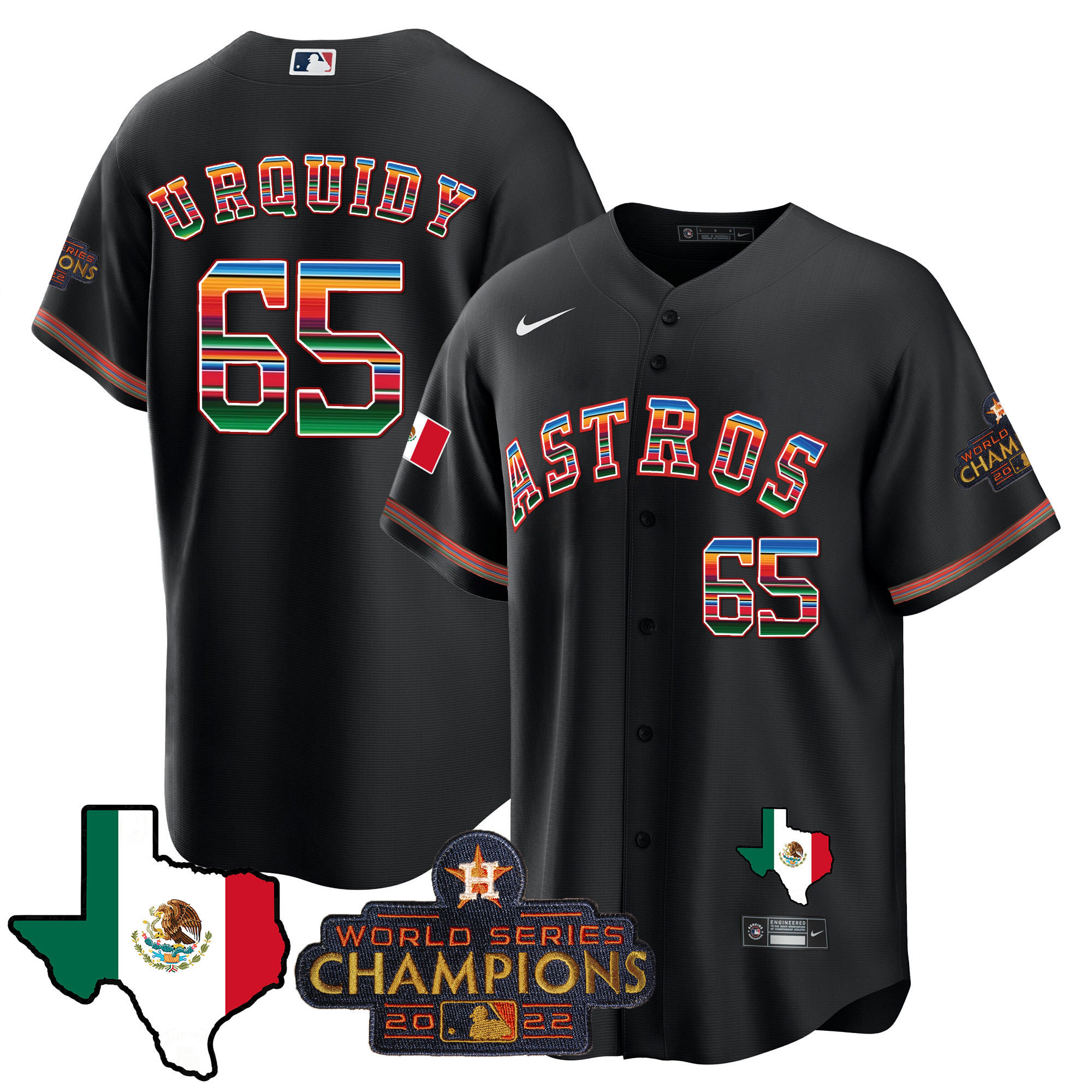 Jose Urquidy Men's Houston Astros Mexico Texas Map Cool Base Black Jersey - All Stitched