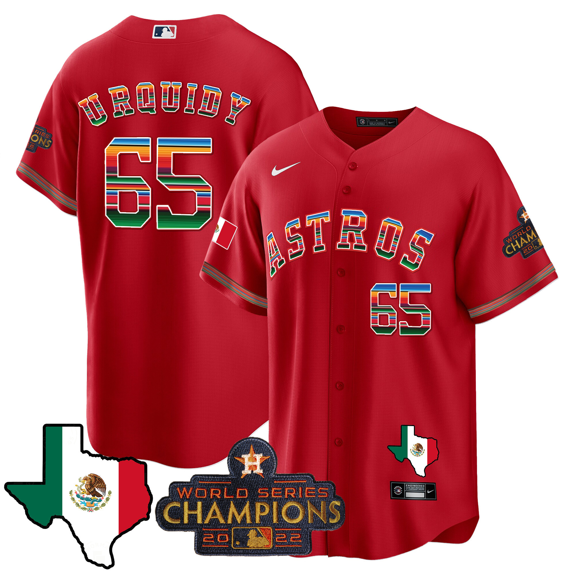 Jose Urquidy Men's Houston Astros Mexico Texas Map Cool Base Red Jersey - All Stitched