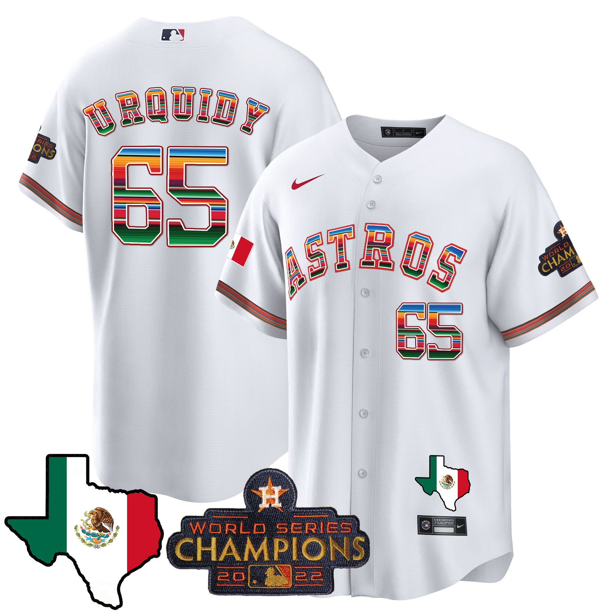Jose Urquidy Men's Houston Astros Mexico Texas Map Cool Base White Jersey - All Stitched