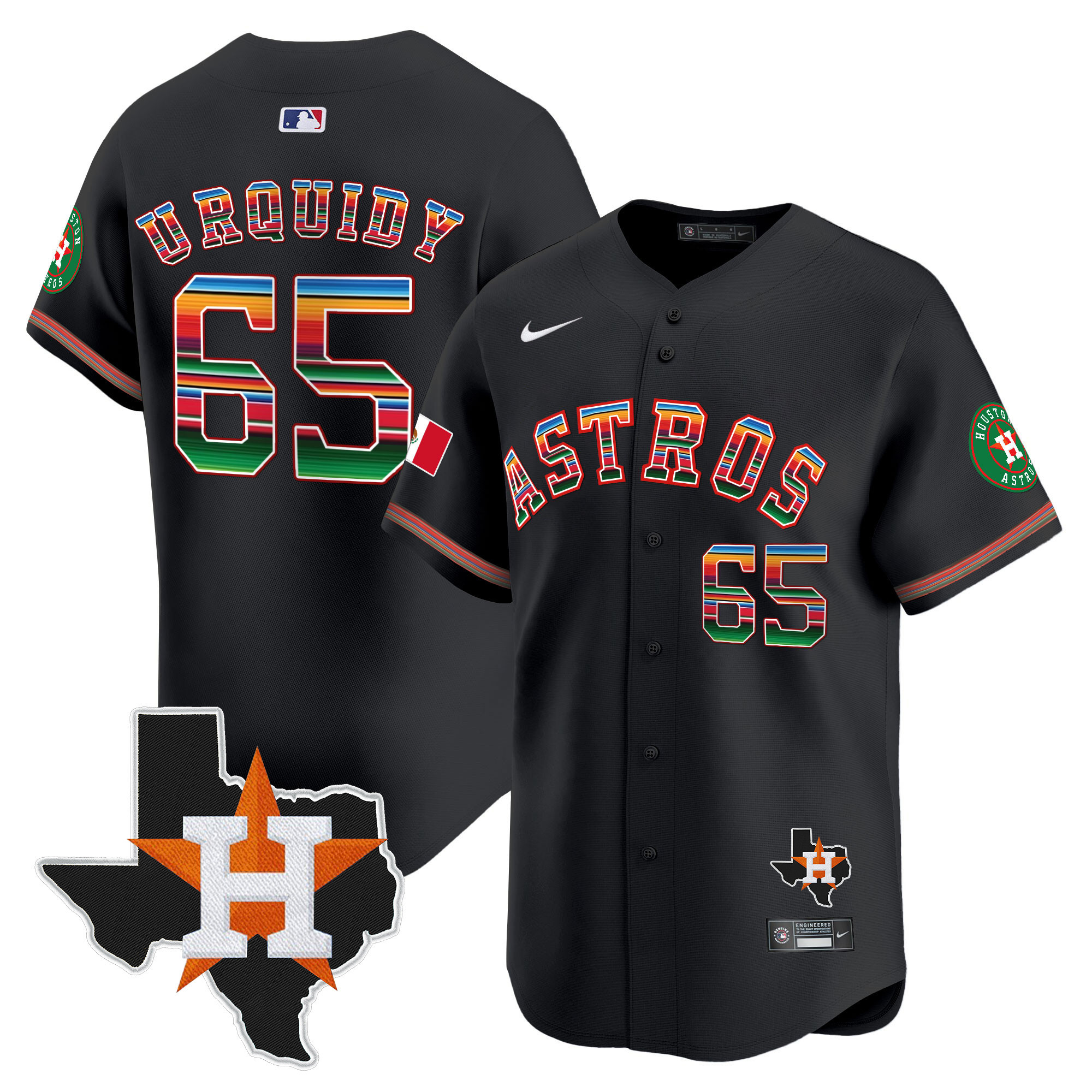Jose Urquidy Men's Houston Astros Mexico Texas Patch Vapor Premier Limited Black Jersey - All Stitched