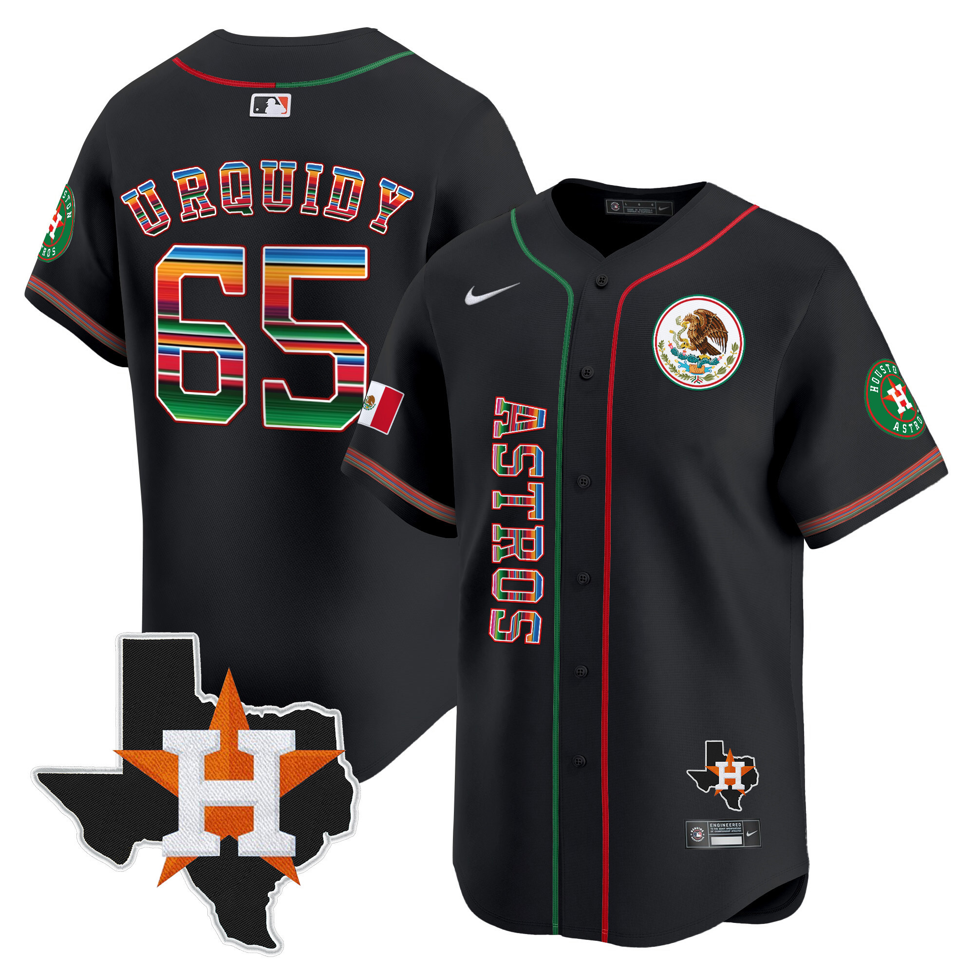 Jose Urquidy Men's Houston Astros Mexico Vapor Premier Limited V4 Black Jersey - All Stitched
