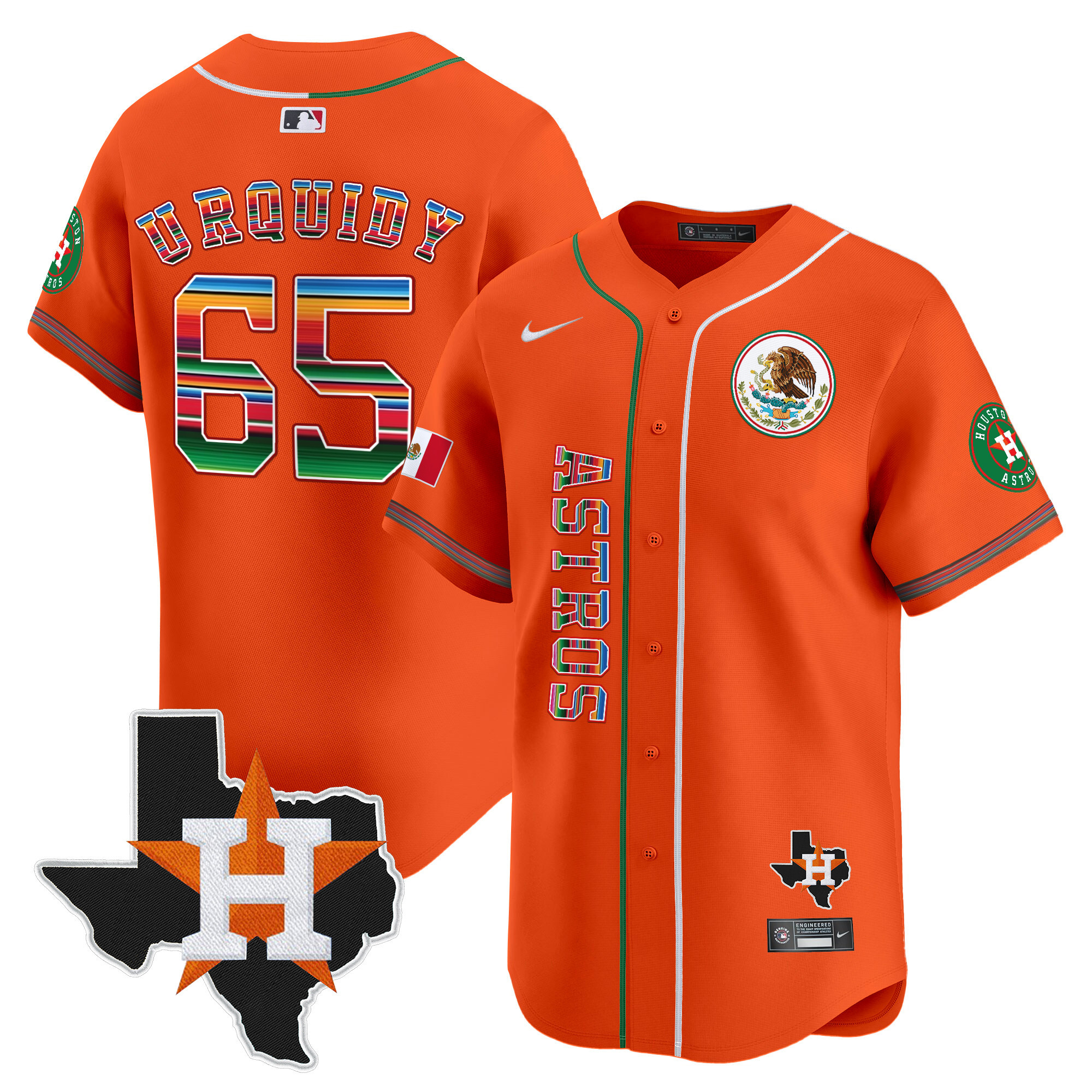 Jose Urquidy Men's Houston Astros Mexico Vapor Premier Limited V4 Orange Jersey - All Stitched