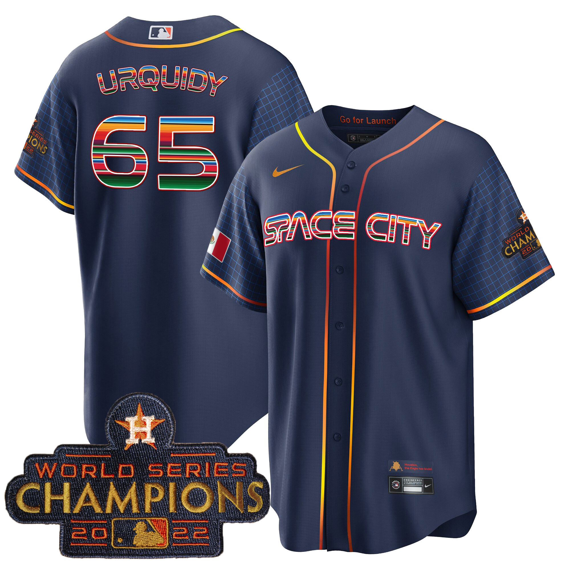 Jose Urquidy Men's Houston Astros Space City Mexico Cool Base Navy Jersey - All Stitched