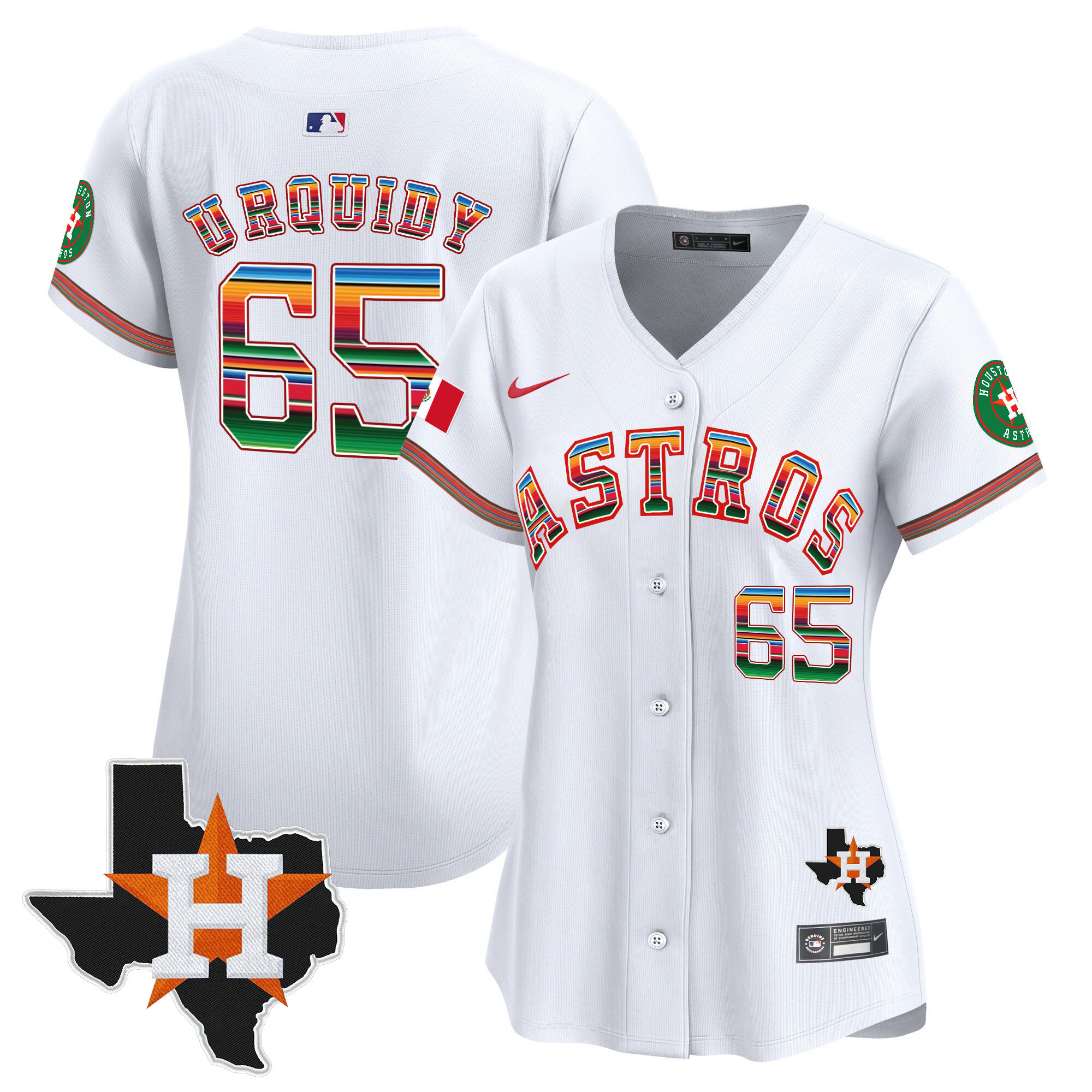 Jose Urquidy Women's Houston Astros Mexico Texas Patch Vapor Premier Limited White Jersey - All Stitched
