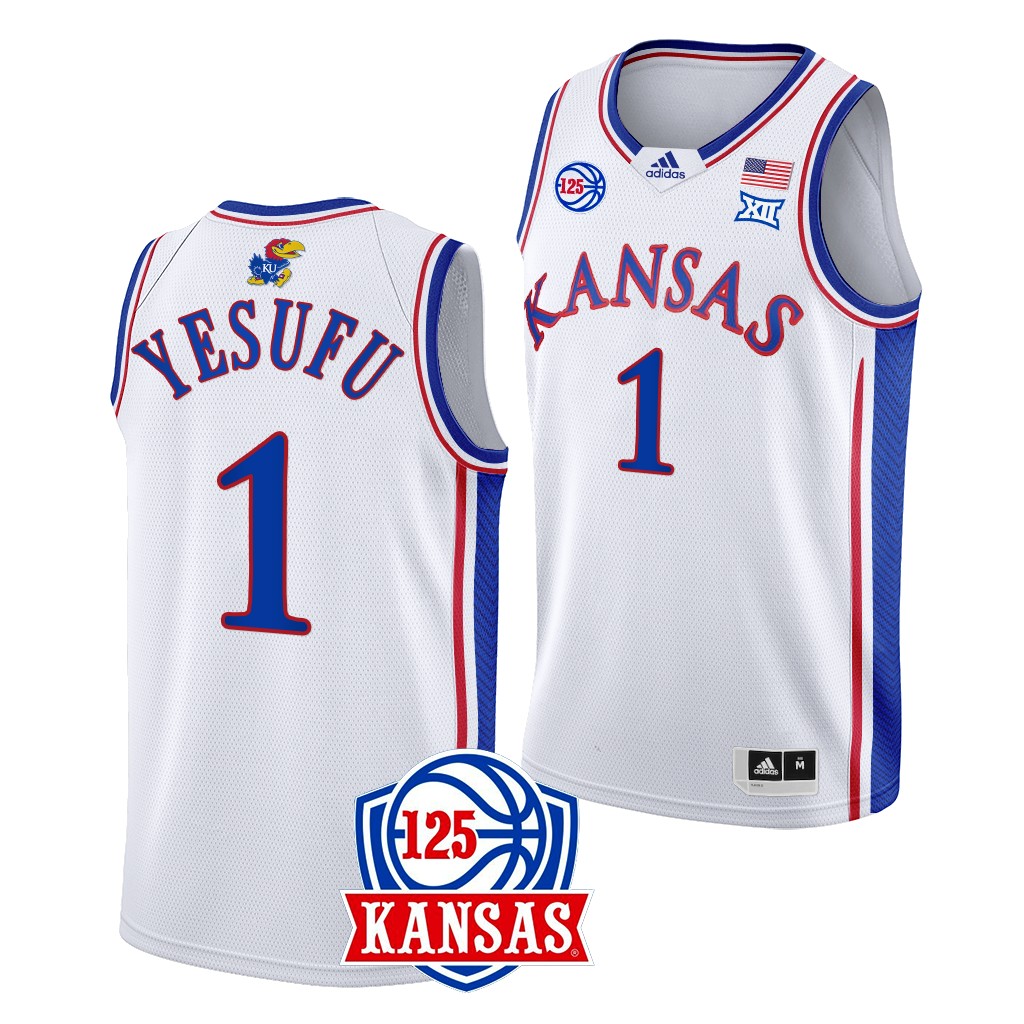 Joseph Yesufu Kansas Jayhawks #1 White 125th Year Jersey 2022-23 Home