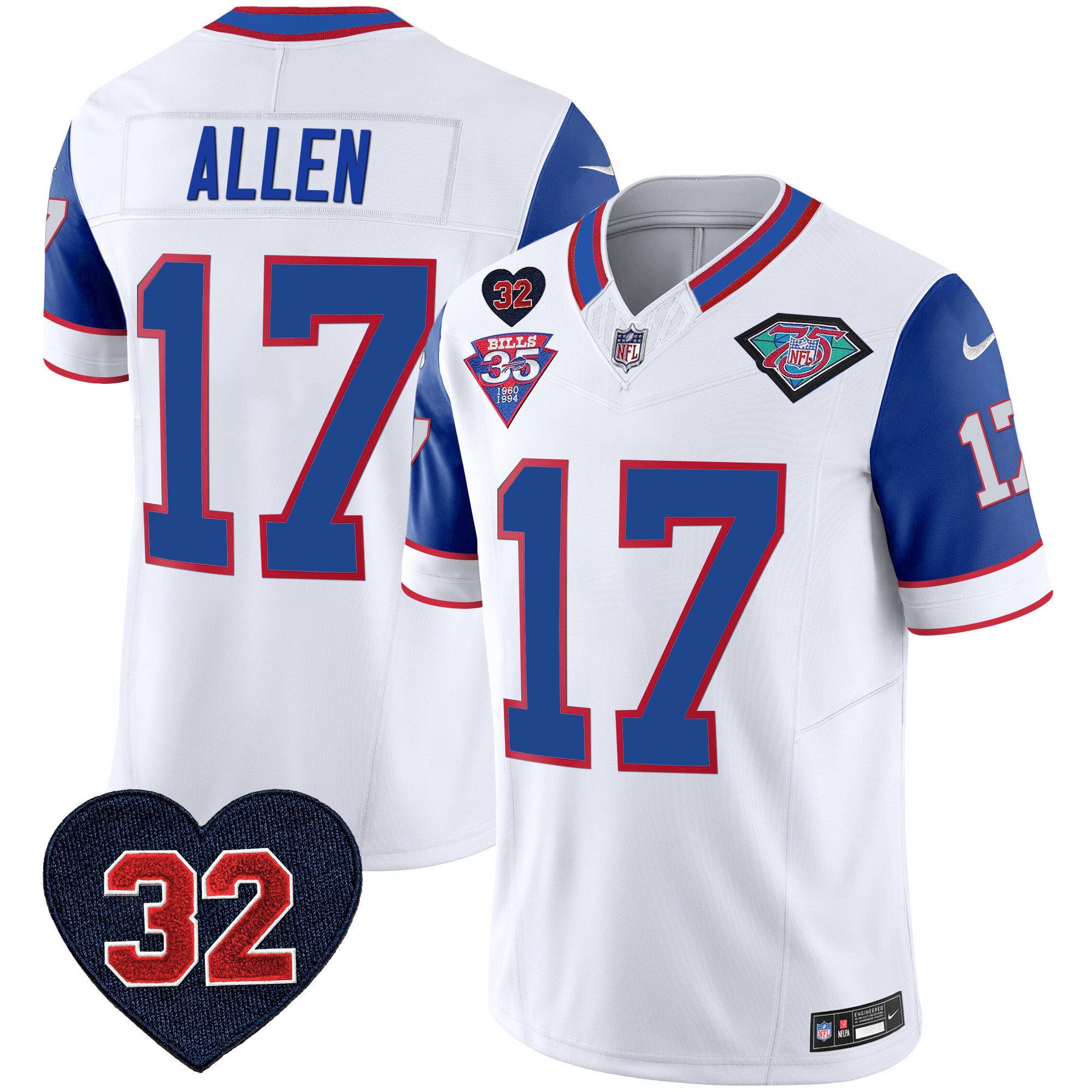 Josh Allen Men's Buffalo Bills 1994 Throwback O.J. Simpson Patch Vapor Limited Royal Sleeves Jersey - All Stitched 