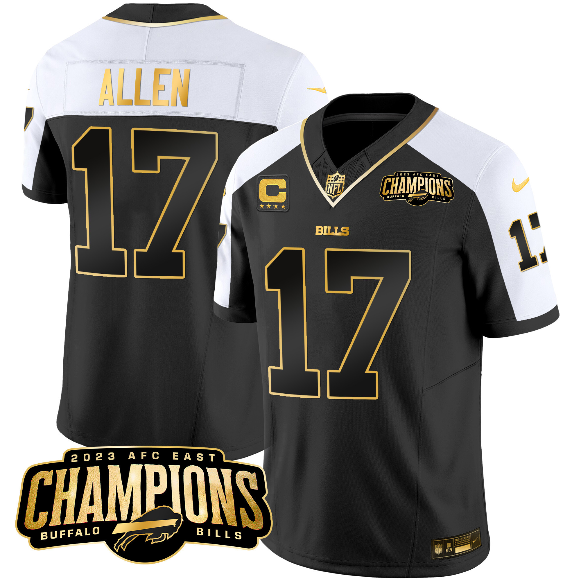 Josh Allen Men's Buffalo Bills 2023 AFC East Champions Patch Gold Vapor Alternate Jersey - All Stitched 
