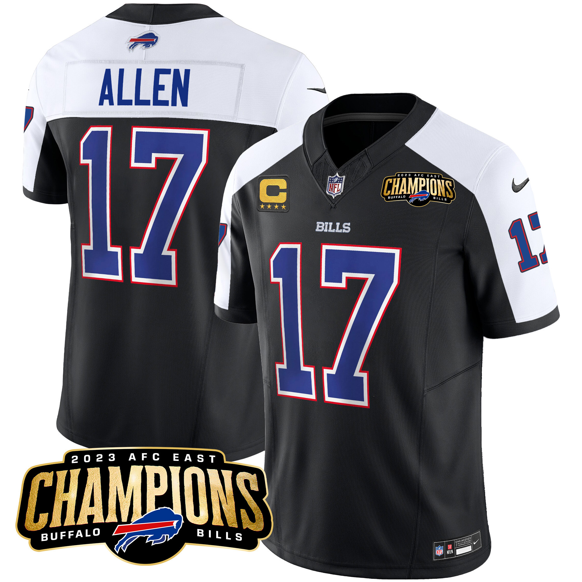 Josh Allen Men's Buffalo Bills 2023 AFC East Champions Patch Vapor Black Alternate Jersey - All Stitched 