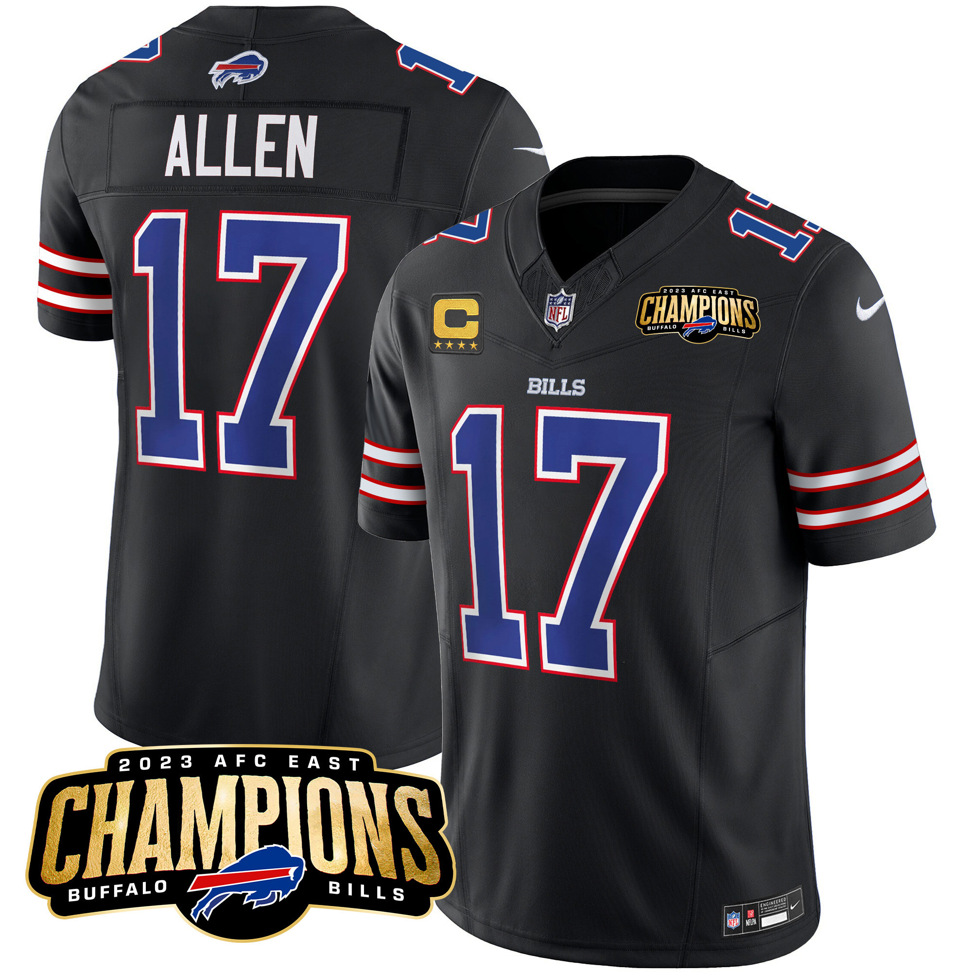 Josh Allen Men's Buffalo Bills 2023 AFC East Champions Patch Vapor Black Jersey - All Stitched 
