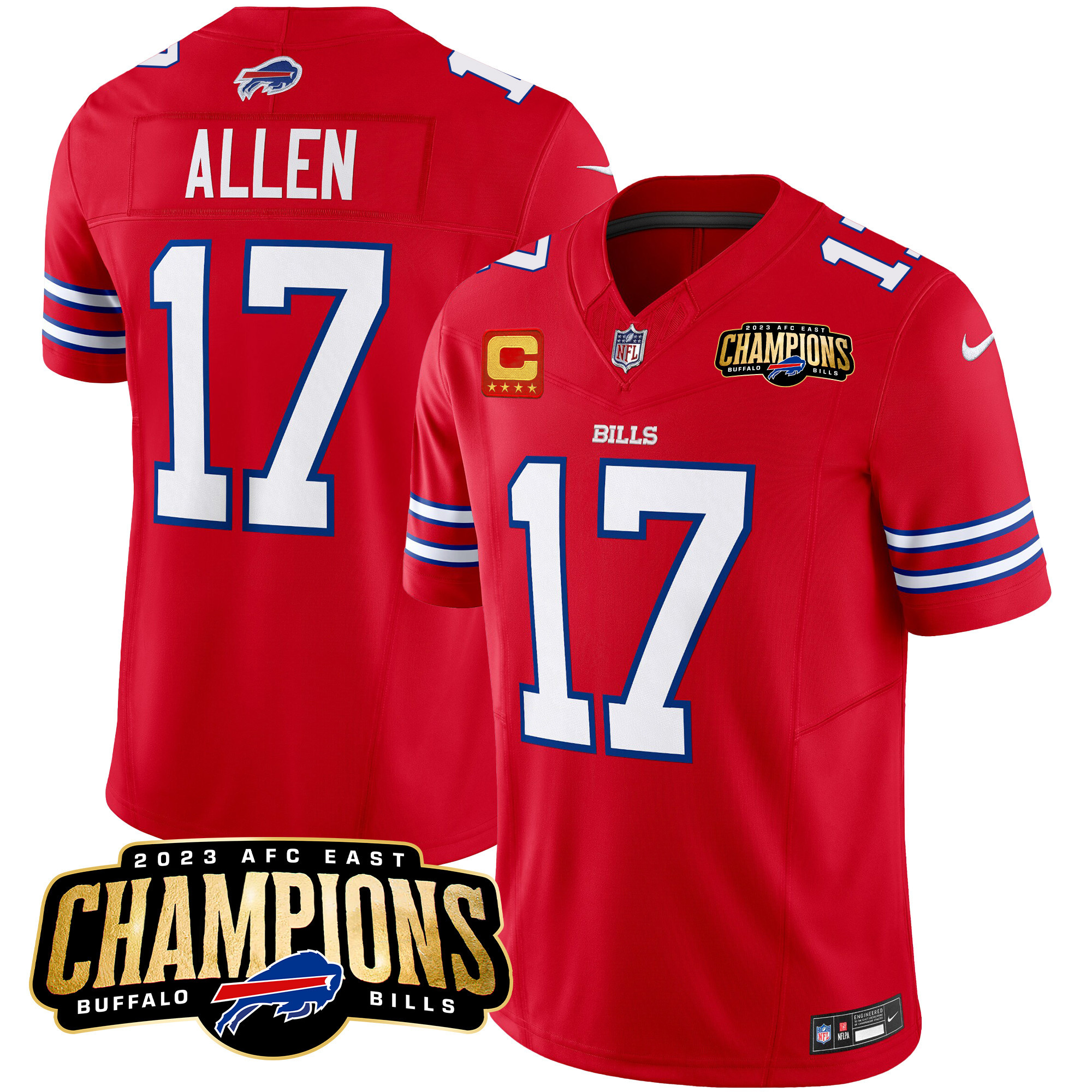 Josh Allen Men's Buffalo Bills 2023 AFC East Champions Patch Vapor Red Jersey - All Stitched 