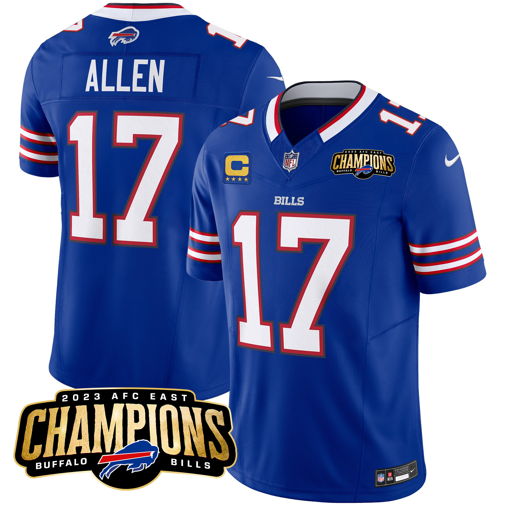 Josh Allen Men's Buffalo Bills 2023 AFC East Champions Patch Vapor Royal Jersey - All Stitched 