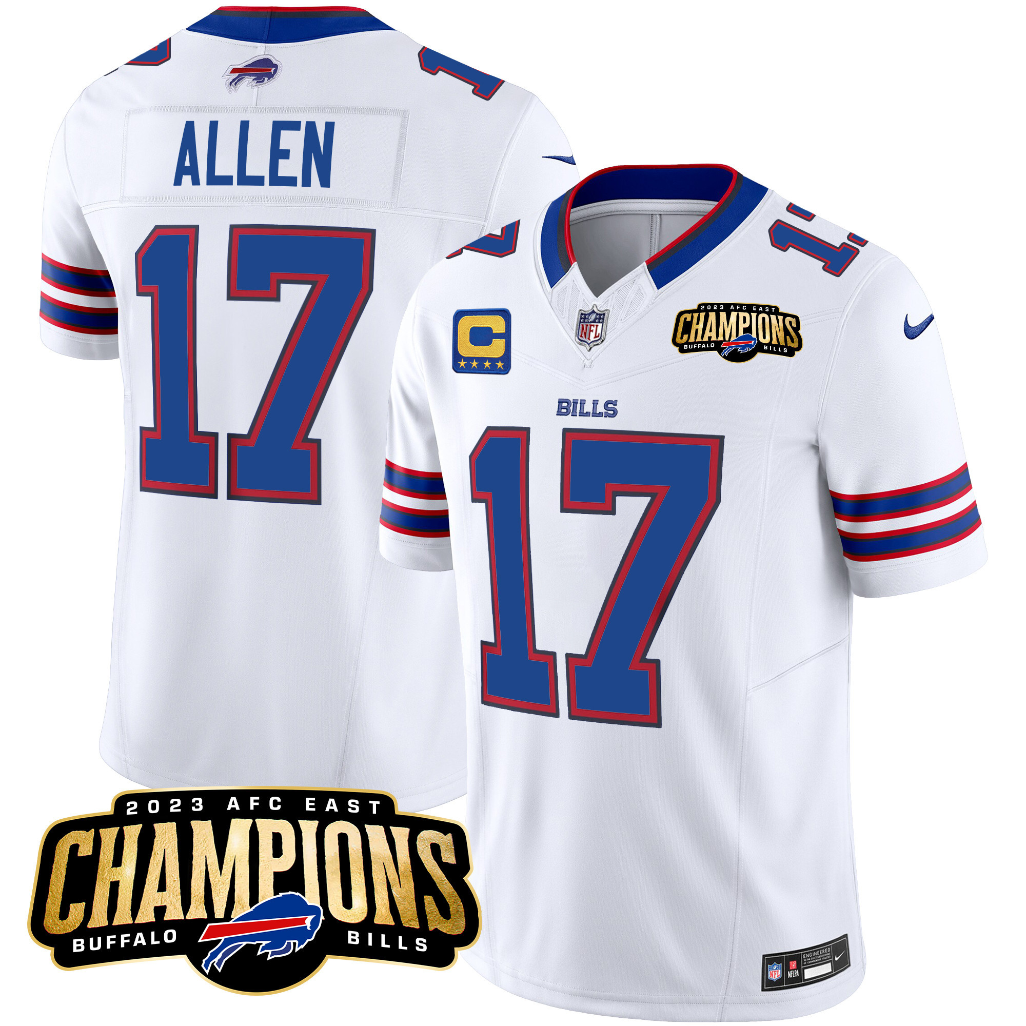 Josh Allen Men's Buffalo Bills 2023 AFC East Champions Patch Vapor White Jersey - All Stitched 