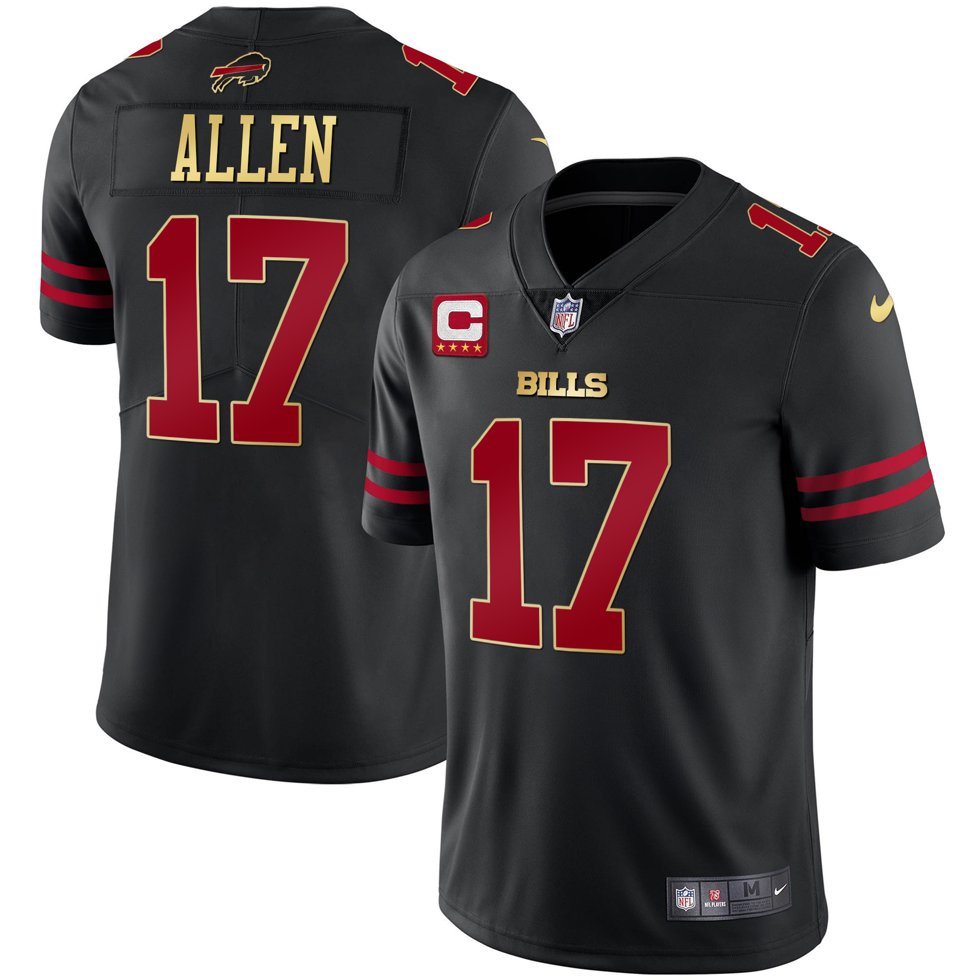 Josh Allen Men's Buffalo Bills Black Gold & Royal Gold Vapor Black Red Jersey - All Stitched 
