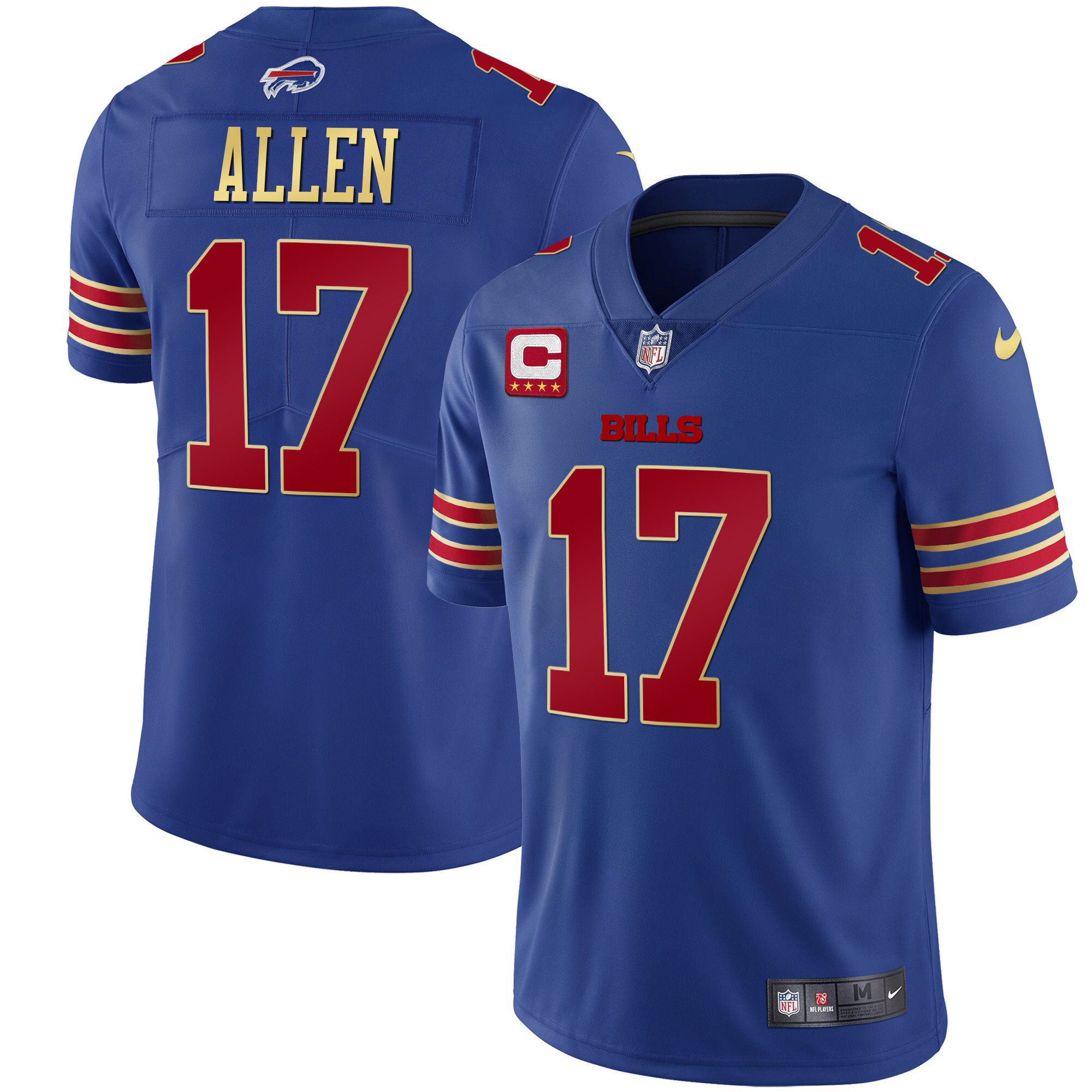 Josh Allen Men's Buffalo Bills Black Gold & Royal Gold Vapor Royal Red Jersey - All Stitched 