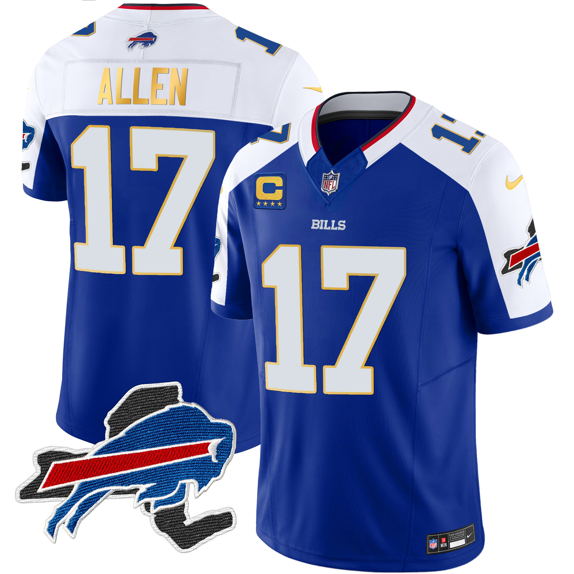 Josh Allen Men's Buffalo Bills New York Patch Gold Trim Vapor Royal Alternate Jersey - All Stitched 