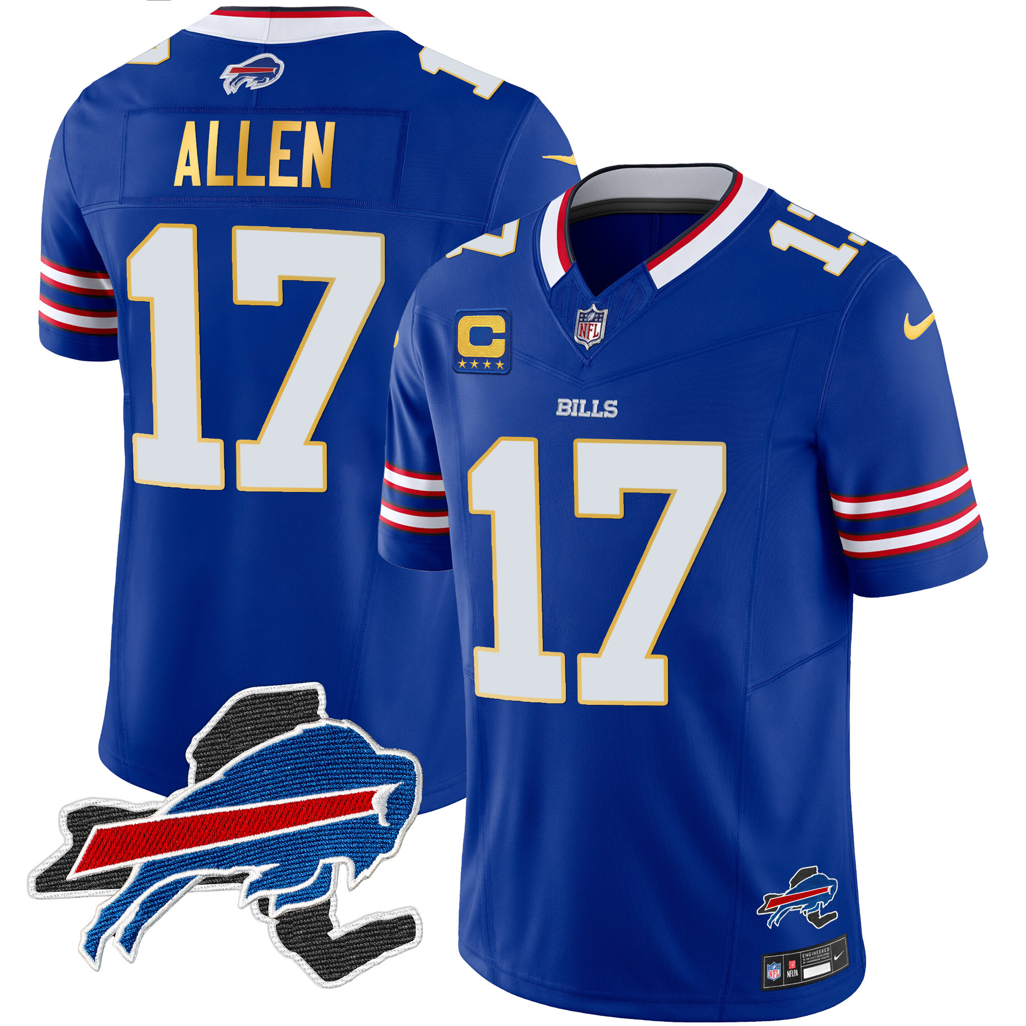 Josh Allen Men's Buffalo Bills New York Patch Gold Trim Vapor Royal Jersey - All Stitched 