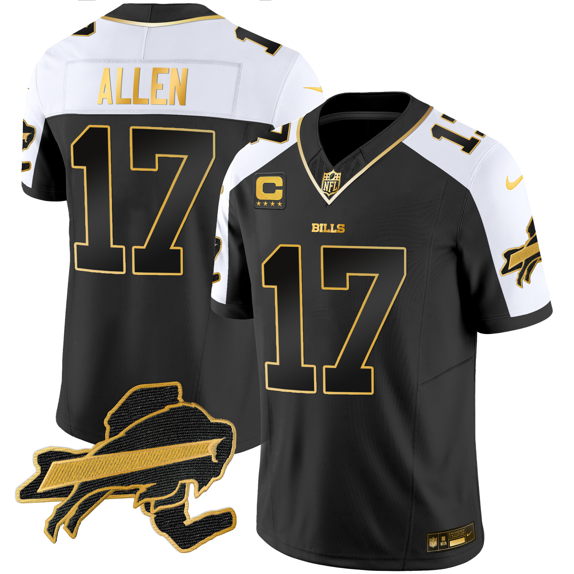 Josh Allen Men's Buffalo Bills New York Patch Gold Vapor Limited Alternate Jersey - All Stitched 