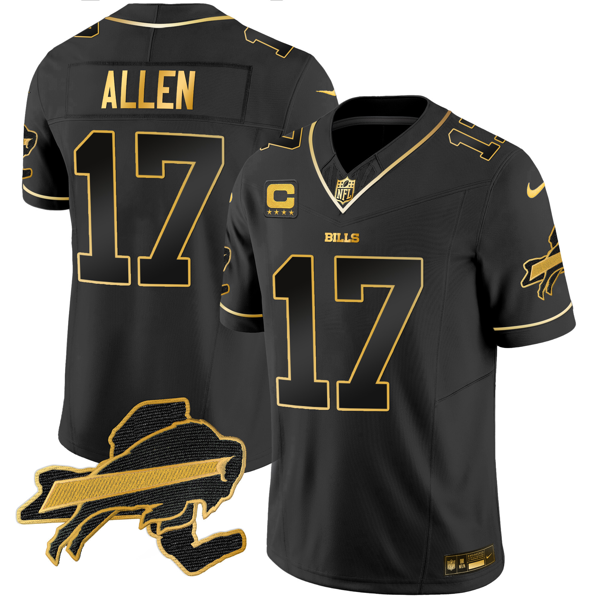 Josh Allen Men's Buffalo Bills New York Patch Gold Vapor Limited Black Gold Jersey - All Stitched 