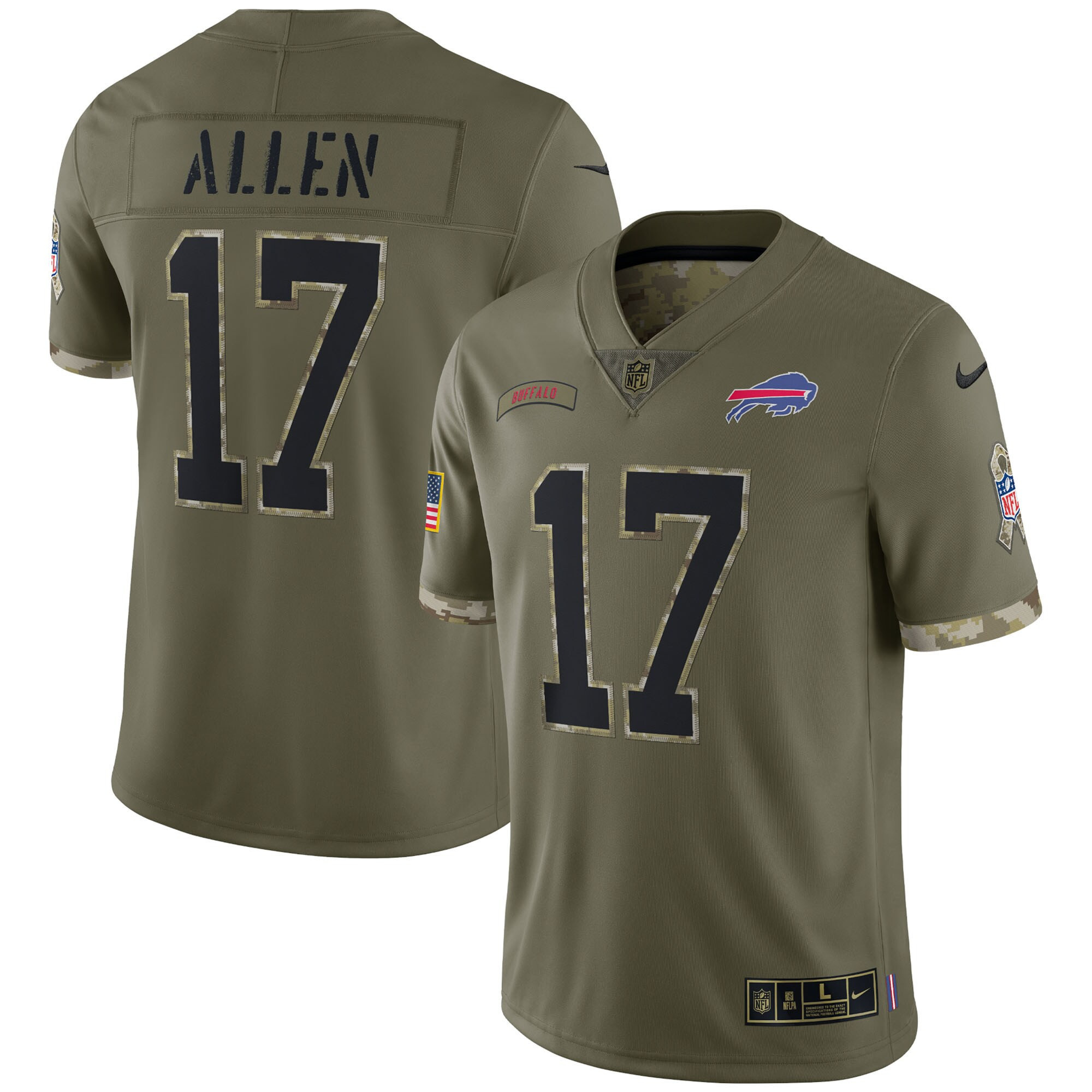 Josh Allen Men's Buffalo Bills Salute To Service 2022 Limited - Olive Salute To Service Jersey - All Stitched 