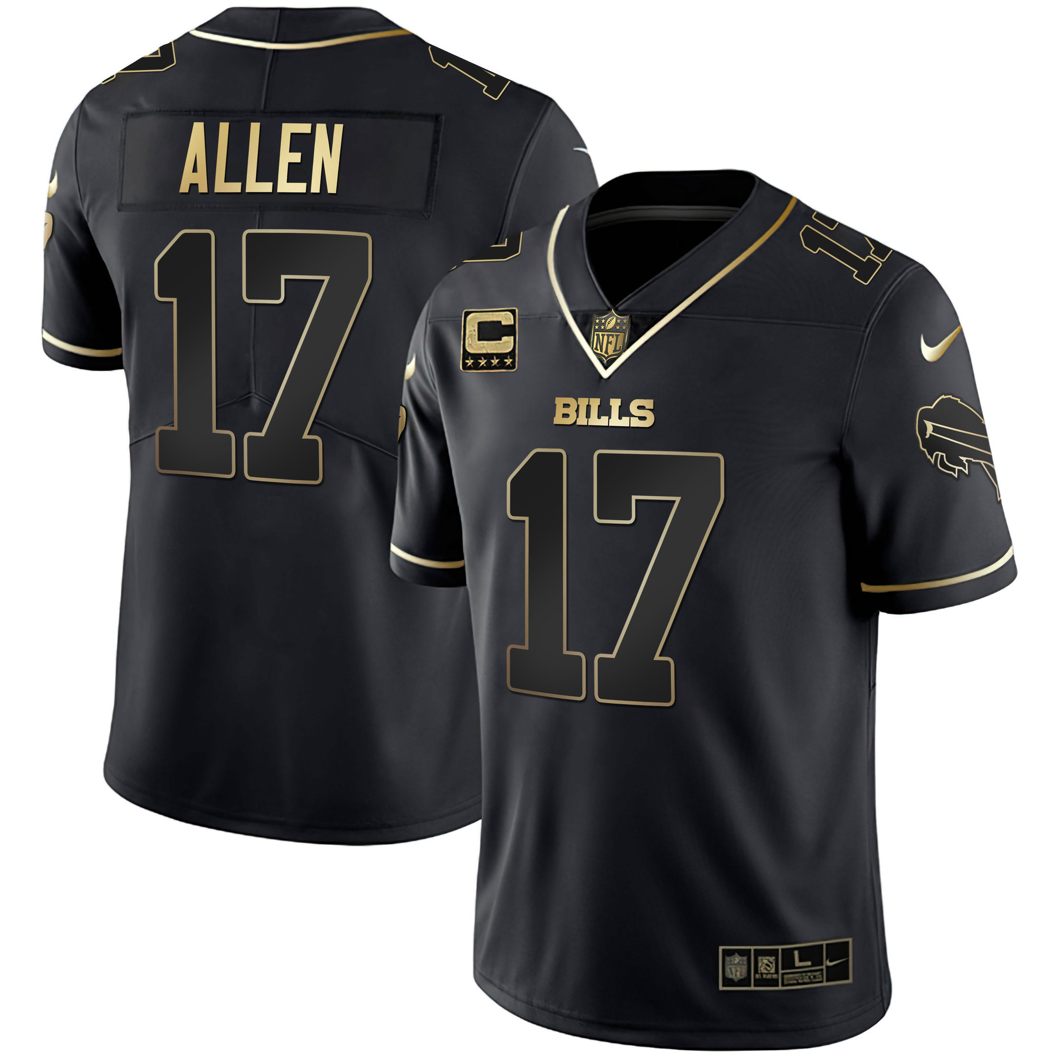 Josh Allen Men's Buffalo Bills White Gold & Black Gold Black Gold Jersey - All Stitched 