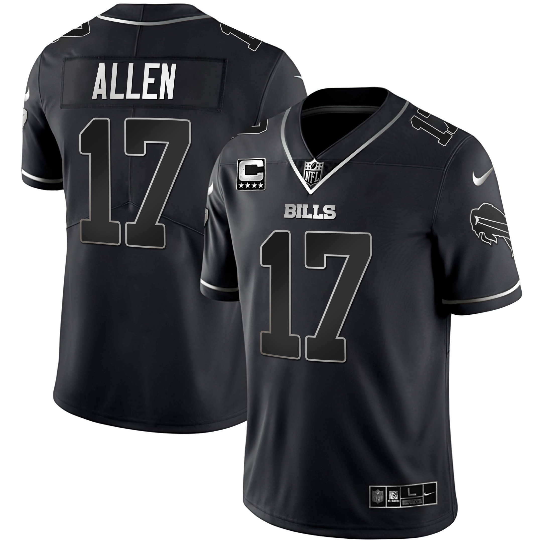 Josh Allen Men's Buffalo Bills White Gold & Black Gold Black Silver Jersey - All Stitched 