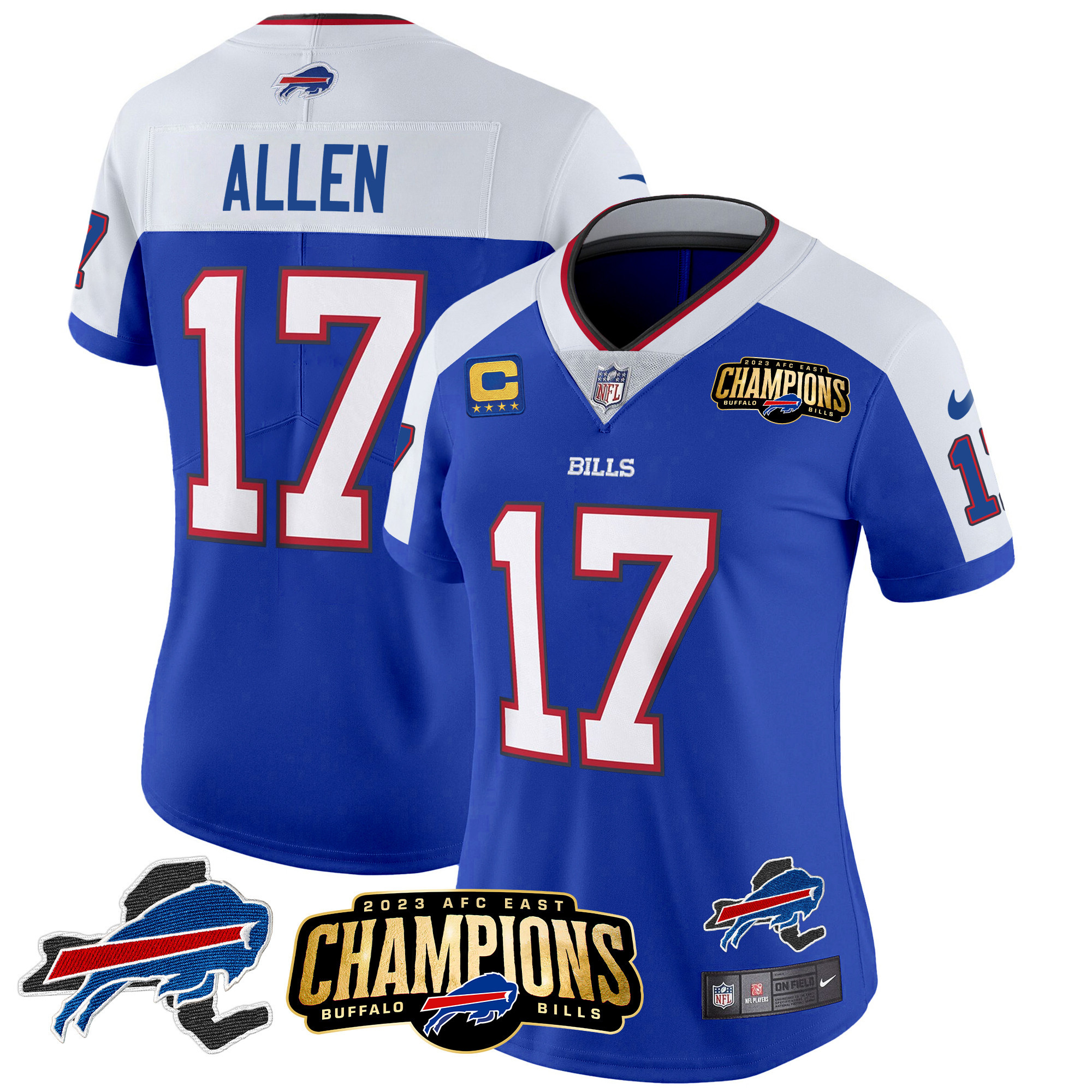 Josh Allen Women's Buffalo Bills 2023 AFC East Champions Patch Gold Vapor Royal Alternate Jersey - All Stitched 