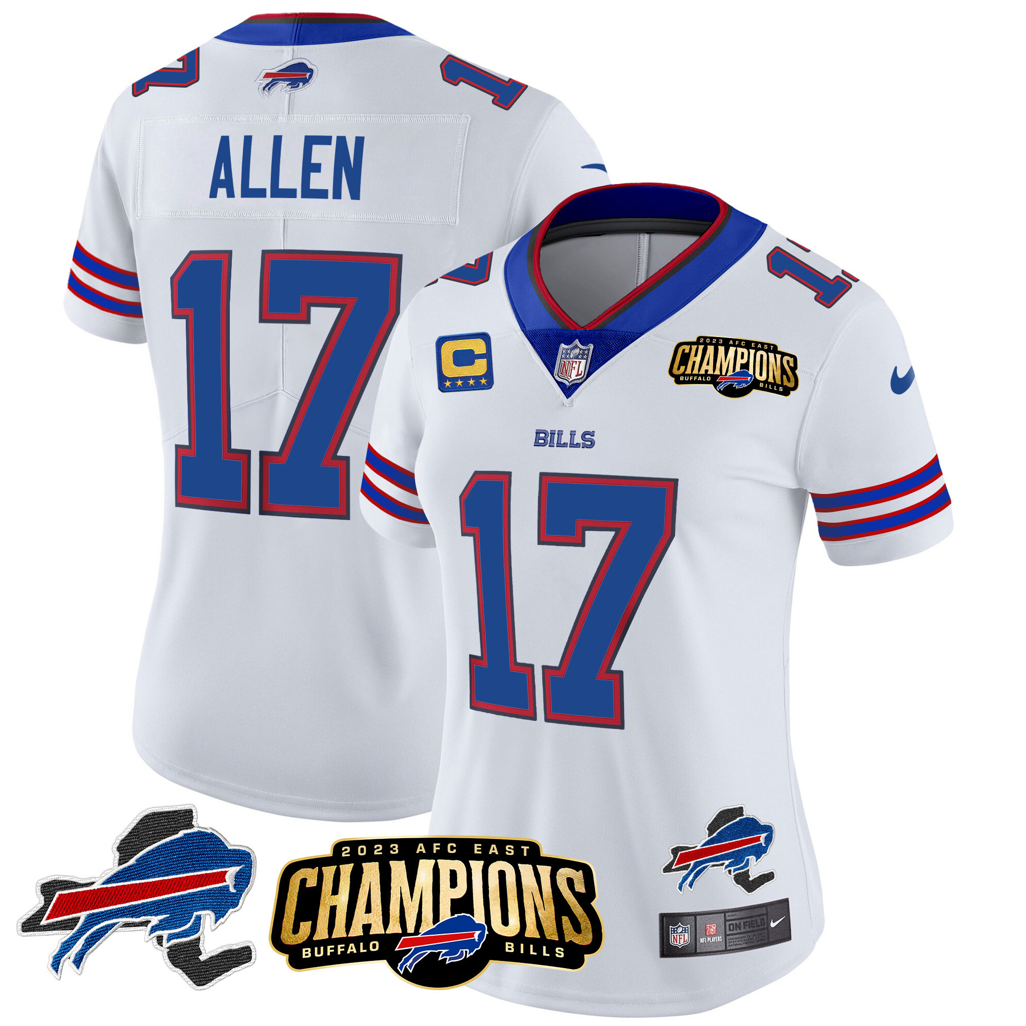 Josh Allen Women's Buffalo Bills 2023 AFC East Champions Patch Gold Vapor White Jersey - All Stitched 