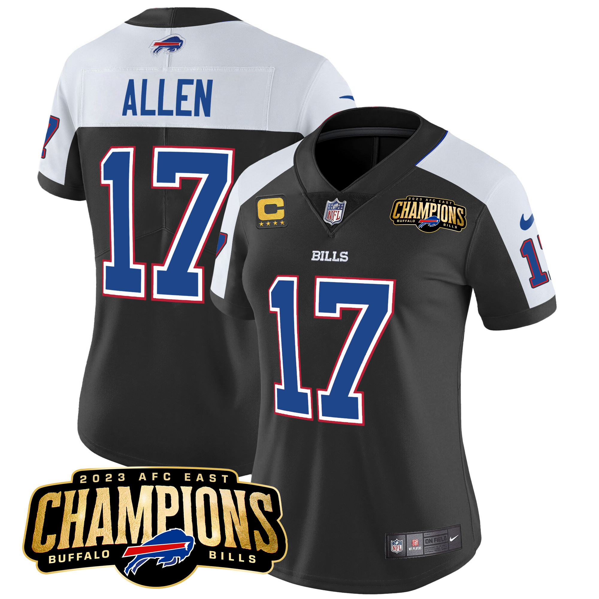 Josh Allen Women's Buffalo Bills 2023 AFC East Champions Patch Vapor Black Alternate Jersey - All Stitched 