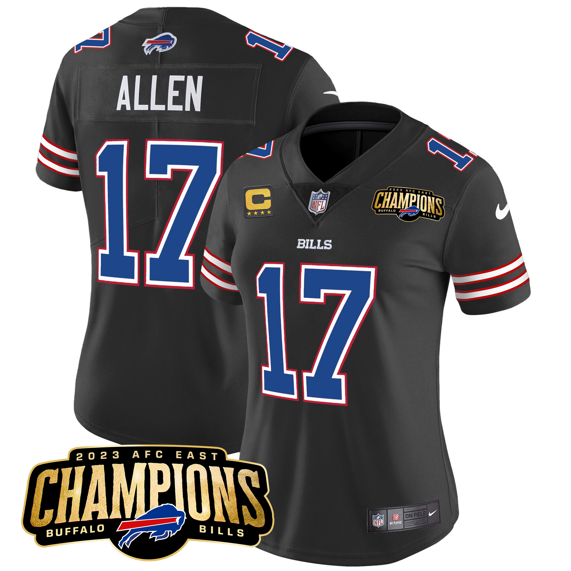 Josh Allen Women's Buffalo Bills 2023 AFC East Champions Patch Vapor Black Jersey - All Stitched 