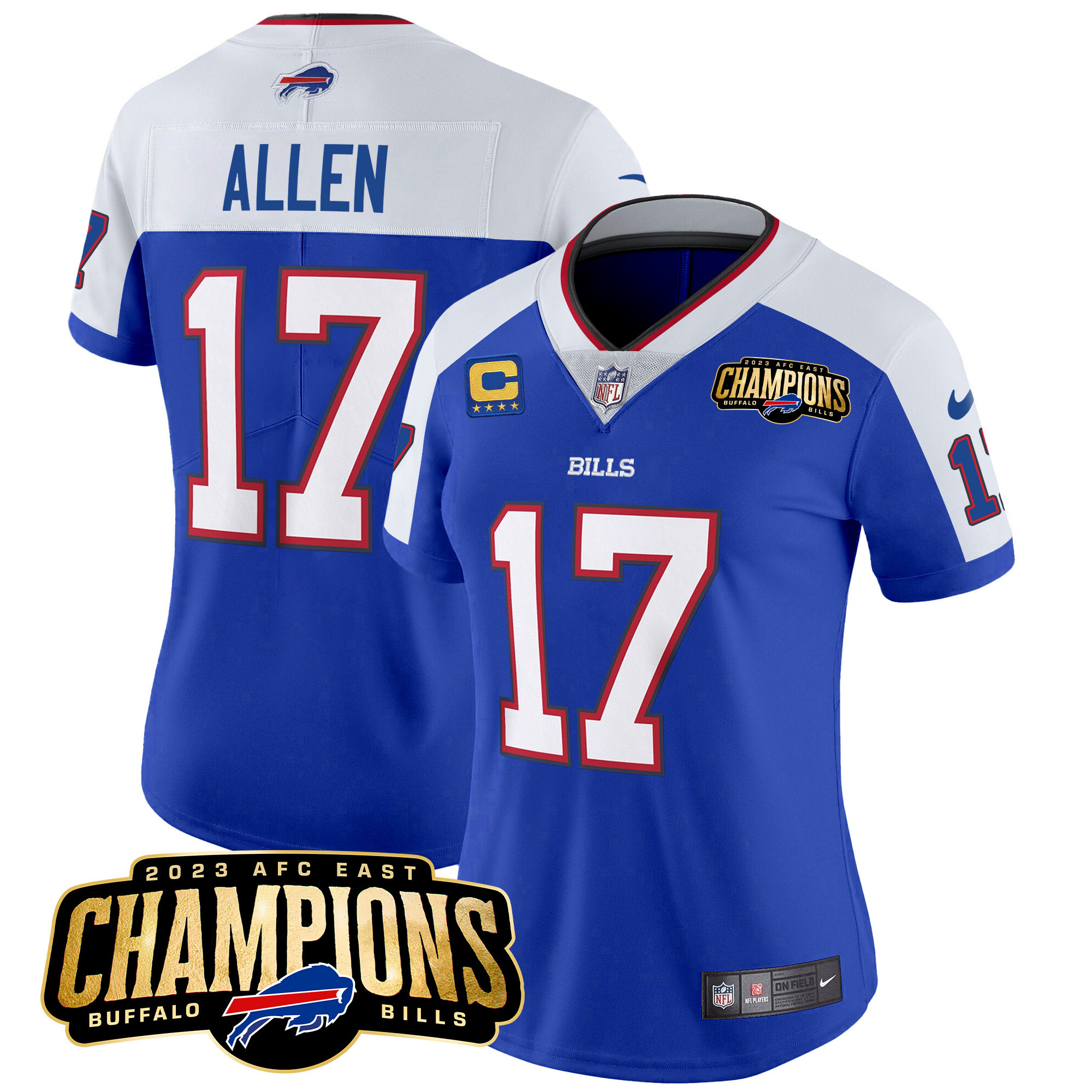 Josh Allen Women's Buffalo Bills 2023 AFC East Champions Patch Vapor Royal Alternate Jersey - All Stitched 