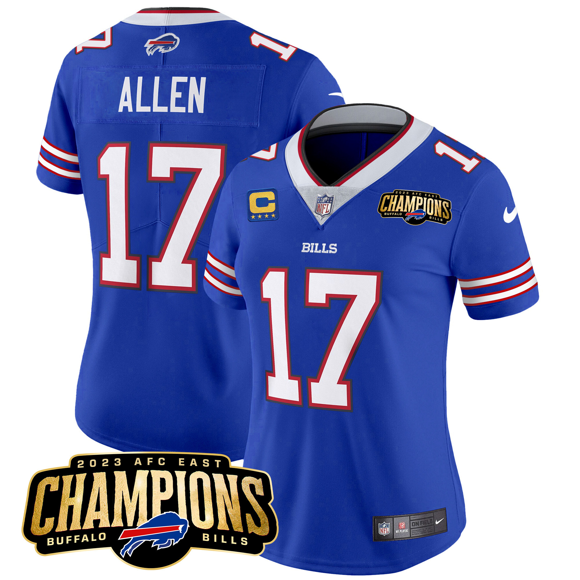 Josh Allen Women's Buffalo Bills 2023 AFC East Champions Patch Vapor Royal Jersey - All Stitched 