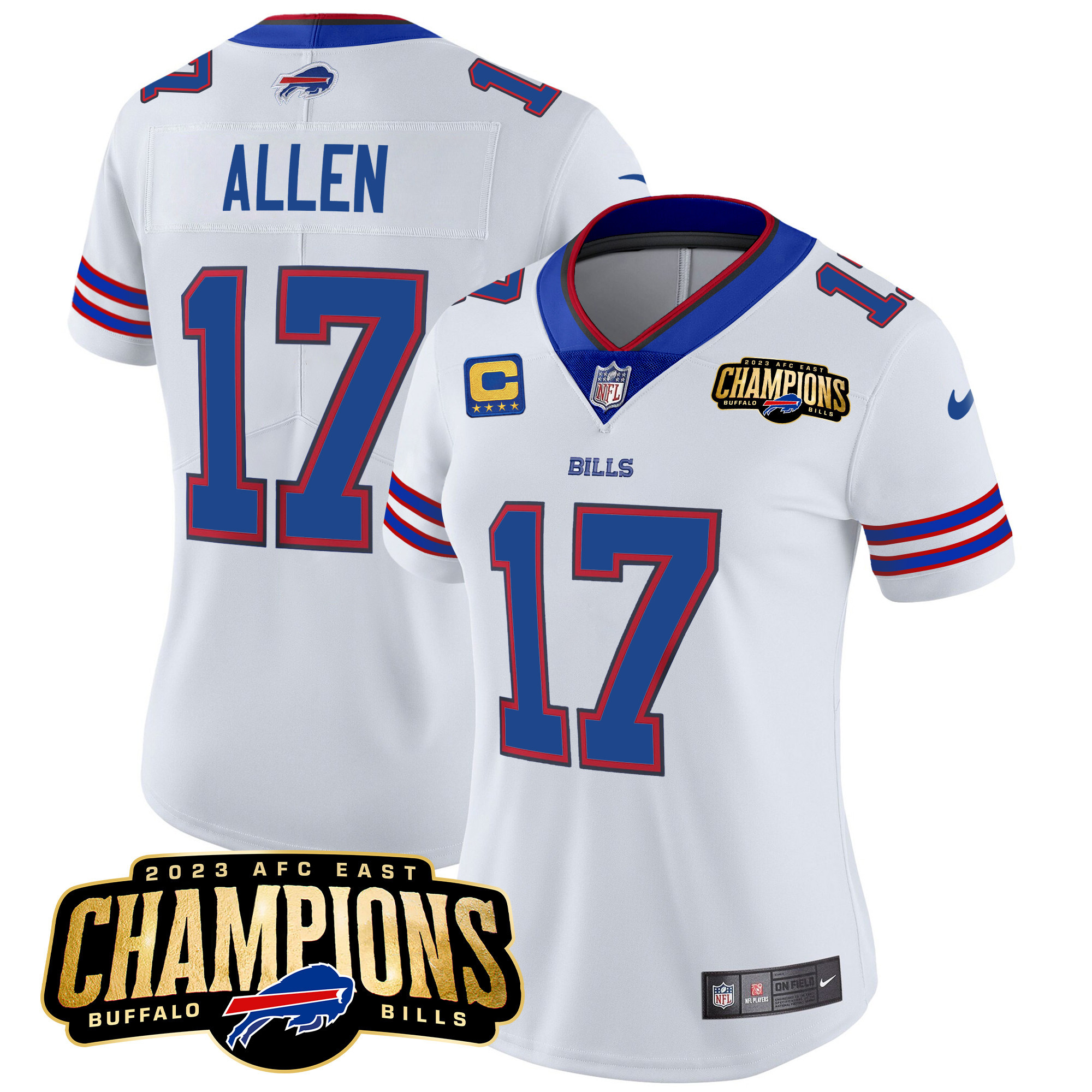Josh Allen Women's Buffalo Bills 2023 AFC East Champions Patch Vapor White Jersey - All Stitched 