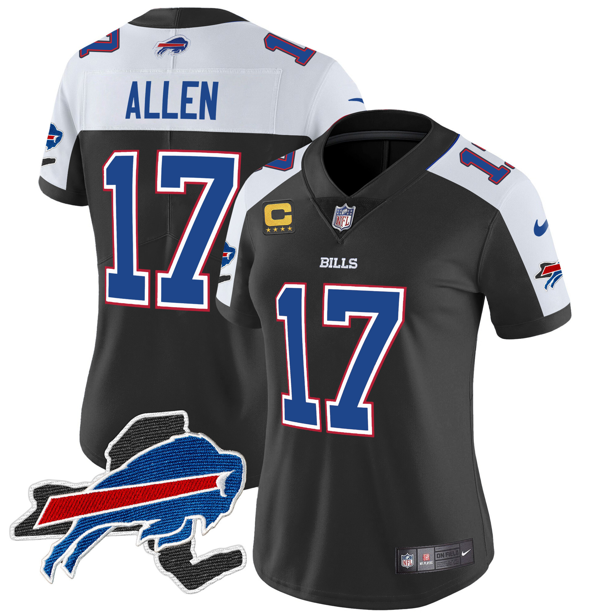 Josh Allen Women's Buffalo Bills New York Patch Vapor Limited Black Alternate Jersey - All Stitched 