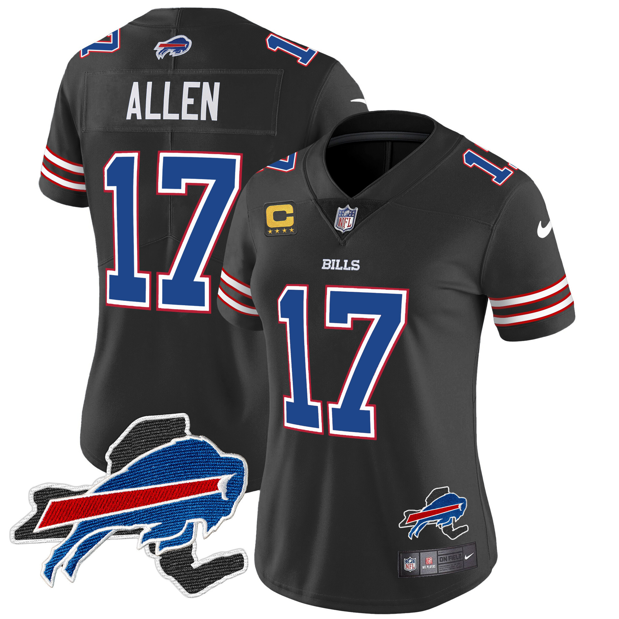 Josh Allen Women's Buffalo Bills New York Patch Vapor Limited Black Jersey - All Stitched 