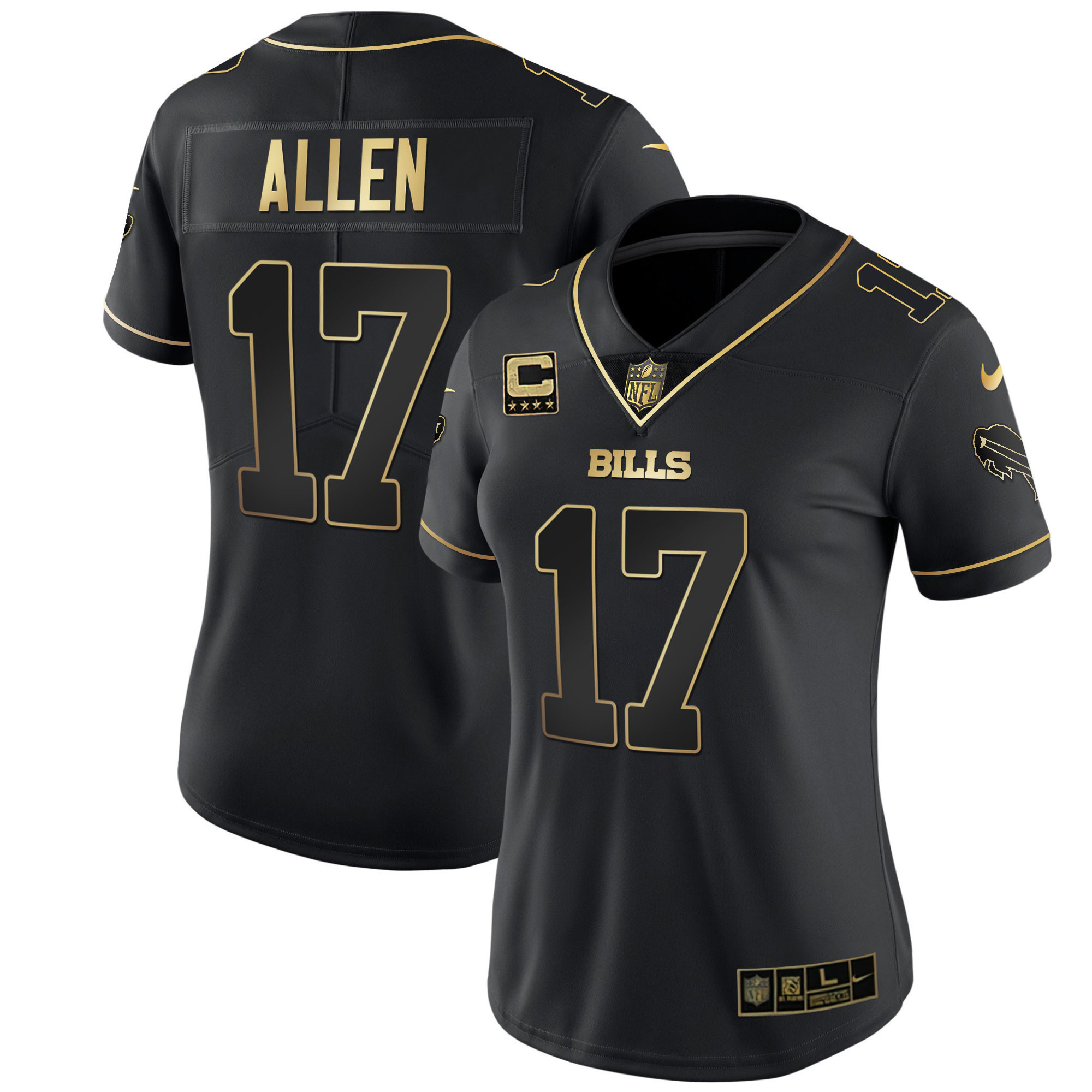 Josh Allen Women's Buffalo Bills White Gold & Black Gold Black Gold Jersey - All Stitched 
