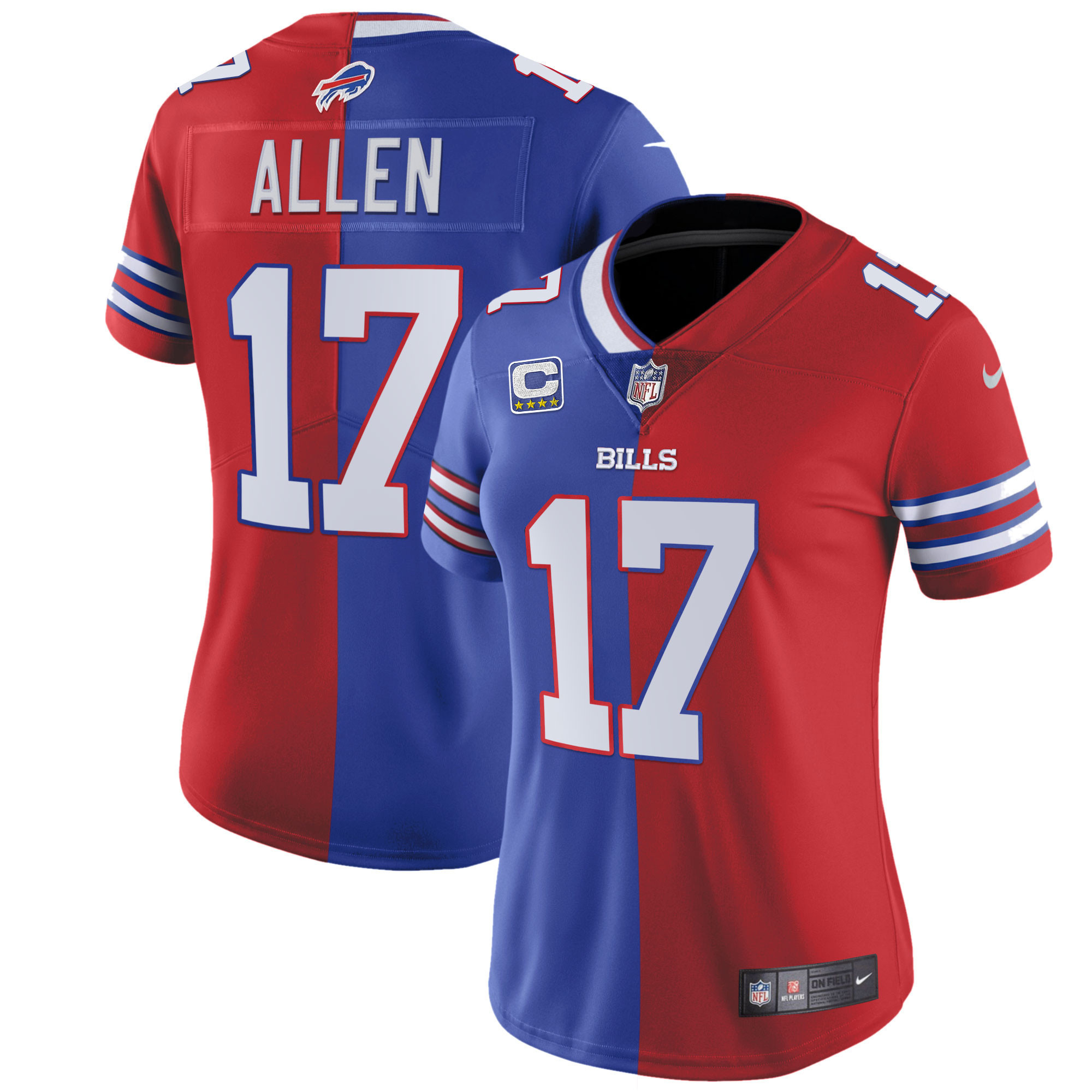 Josh Allen Women's Buffalo Bills White Gold & Black Gold Split Royal Red Jersey - All Stitched 