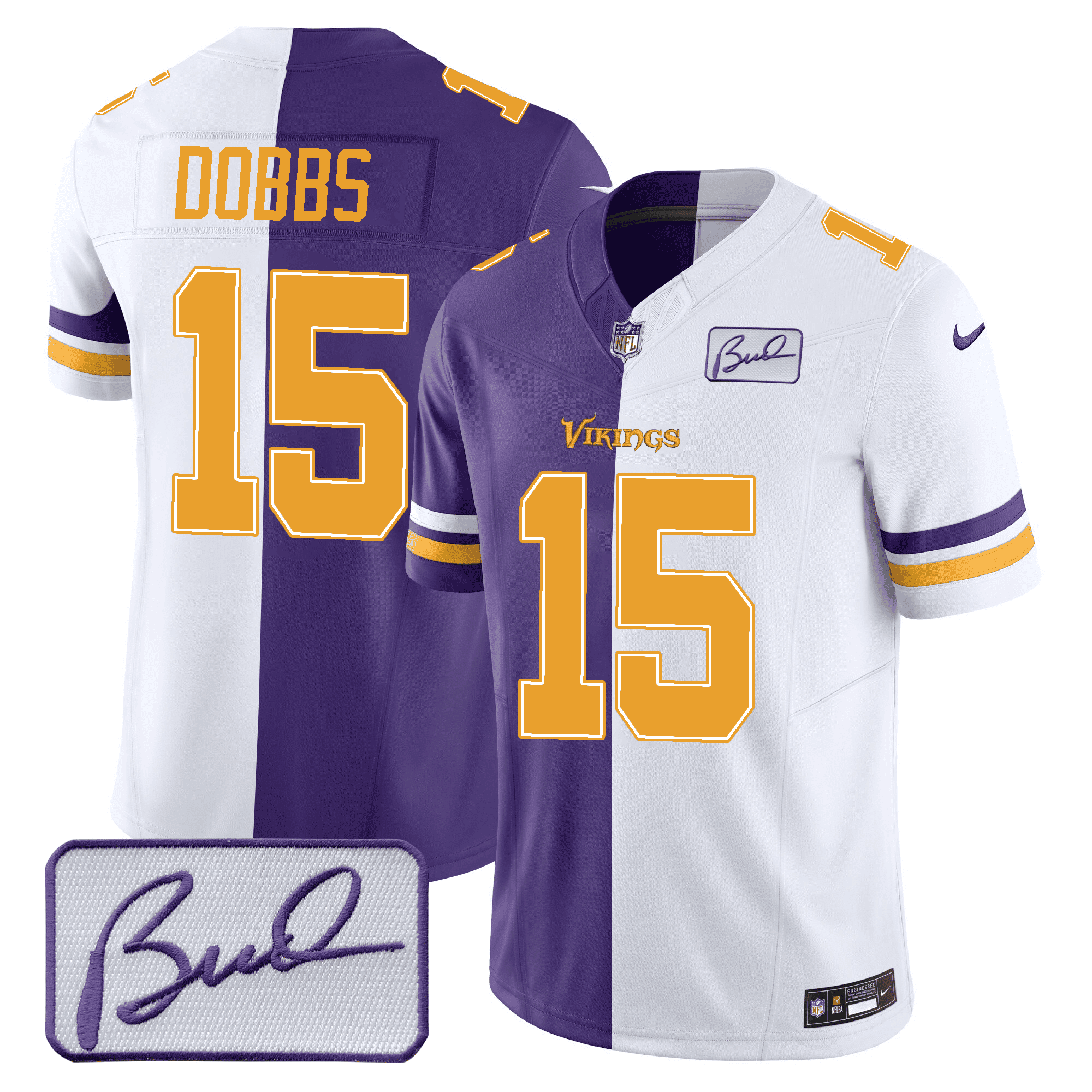Josh Dobbs Men's Minnesota Vikings Bud Grant Patch Purple/ White Split Jersey - All Stitched