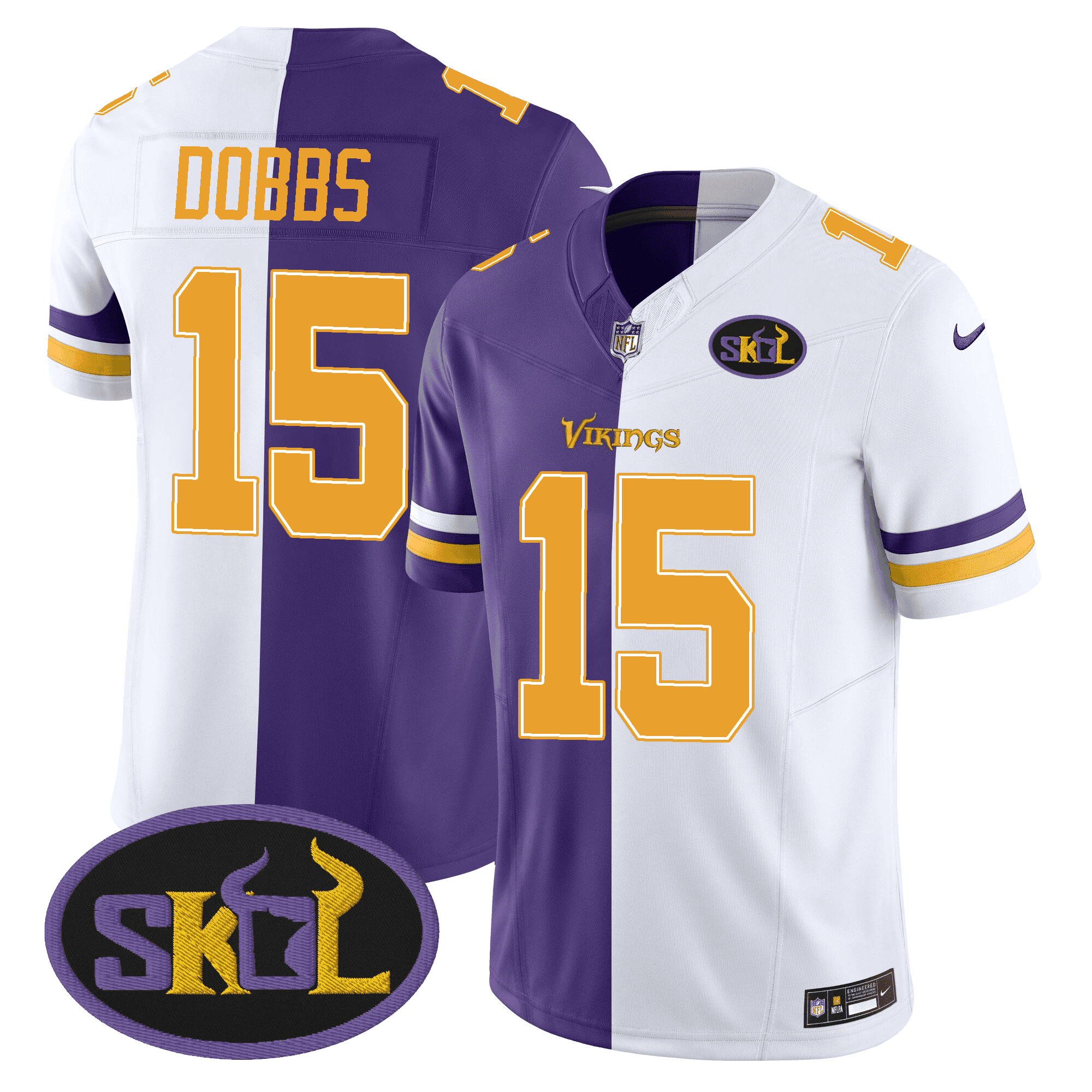 Josh Dobbs Men's Minnesota Vikings SKOL Patch Purple/ White Split Jersey - All Stitched