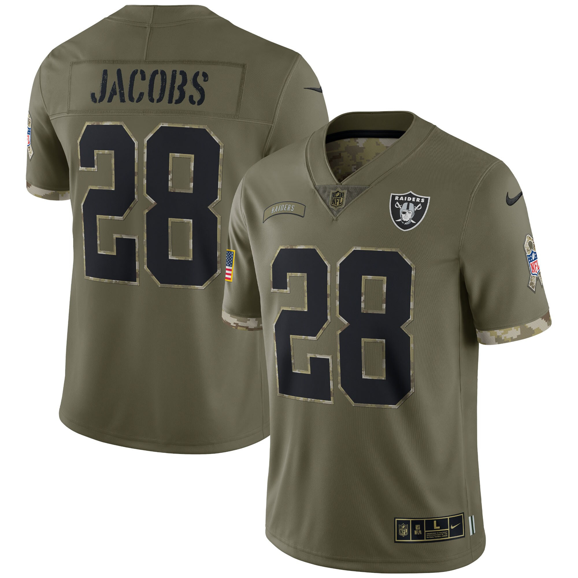 Josh Jacobs Las Vegas Raiders 2022 Salute To Service Retired Player Limited - Olive Jersey - All Stitched 